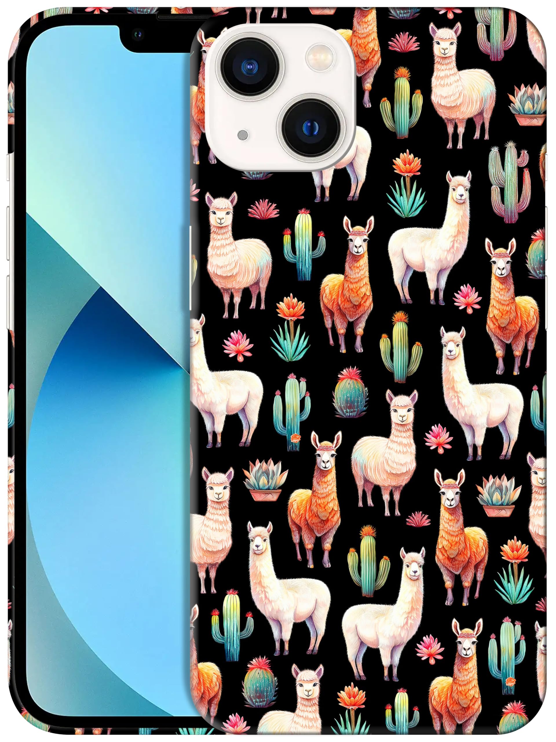 Coque iPhone 13 Mini GlamCase blanche en plastique rigide imprimé lama cactus - 8