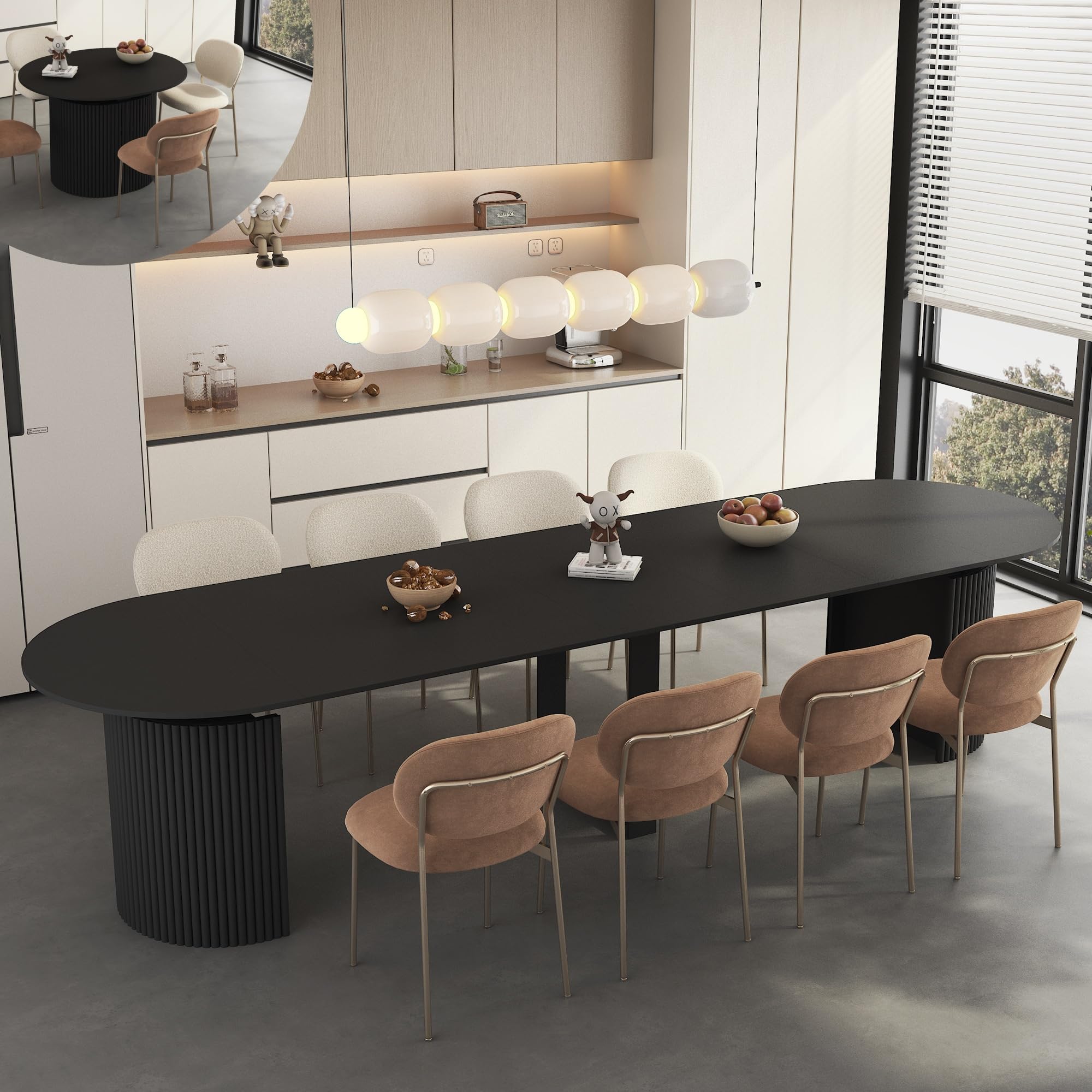 Photo 1 of KEIKI Extendable Dining Table 44.2" to 132.83", Foldable Expandable Table for 1-10 People, Multifunctional Wood Console Dining Desk for Kitchen Living Room, Space Saving Large Meeting Table, Black