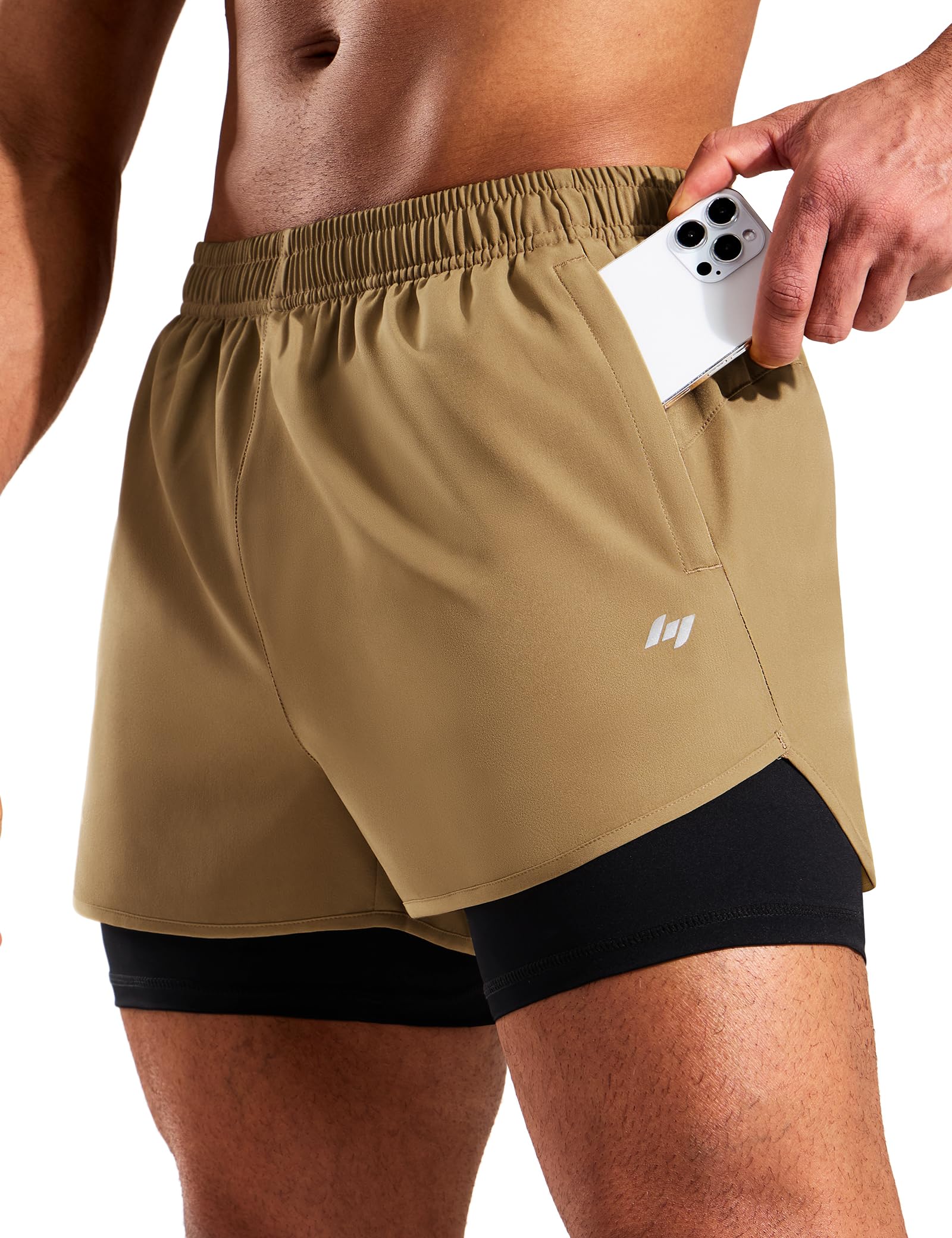MIER Pantalones cortos de correr 2 en 1 para hombre con forro de 3 pulgadas, secado rápido, para gimnasio, entrenamiento, atléticos, con bolsillos
