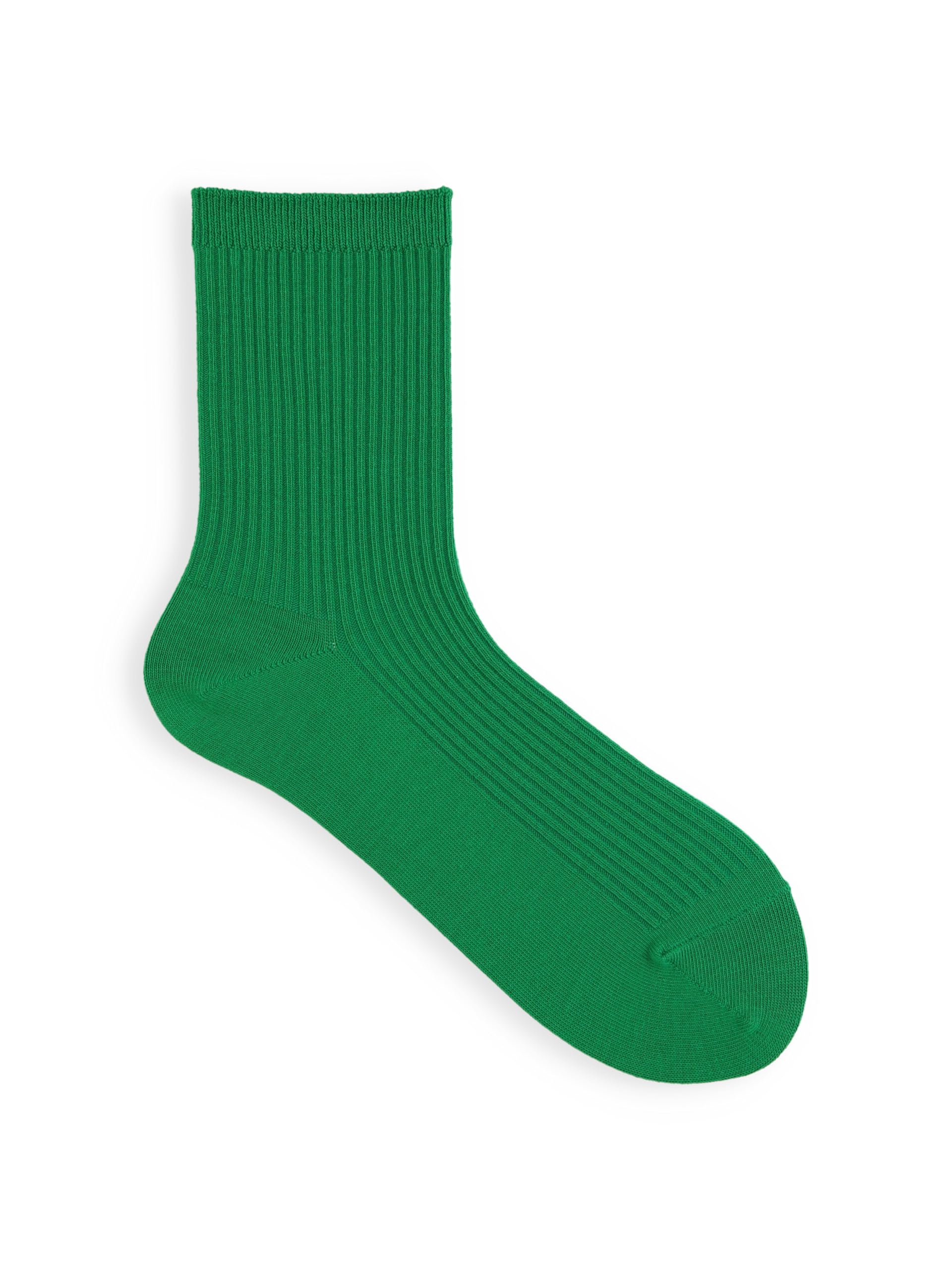 Tabio Kutsushitaya 2x2 Ribbed Calf Socks Green Cotton Women Japan