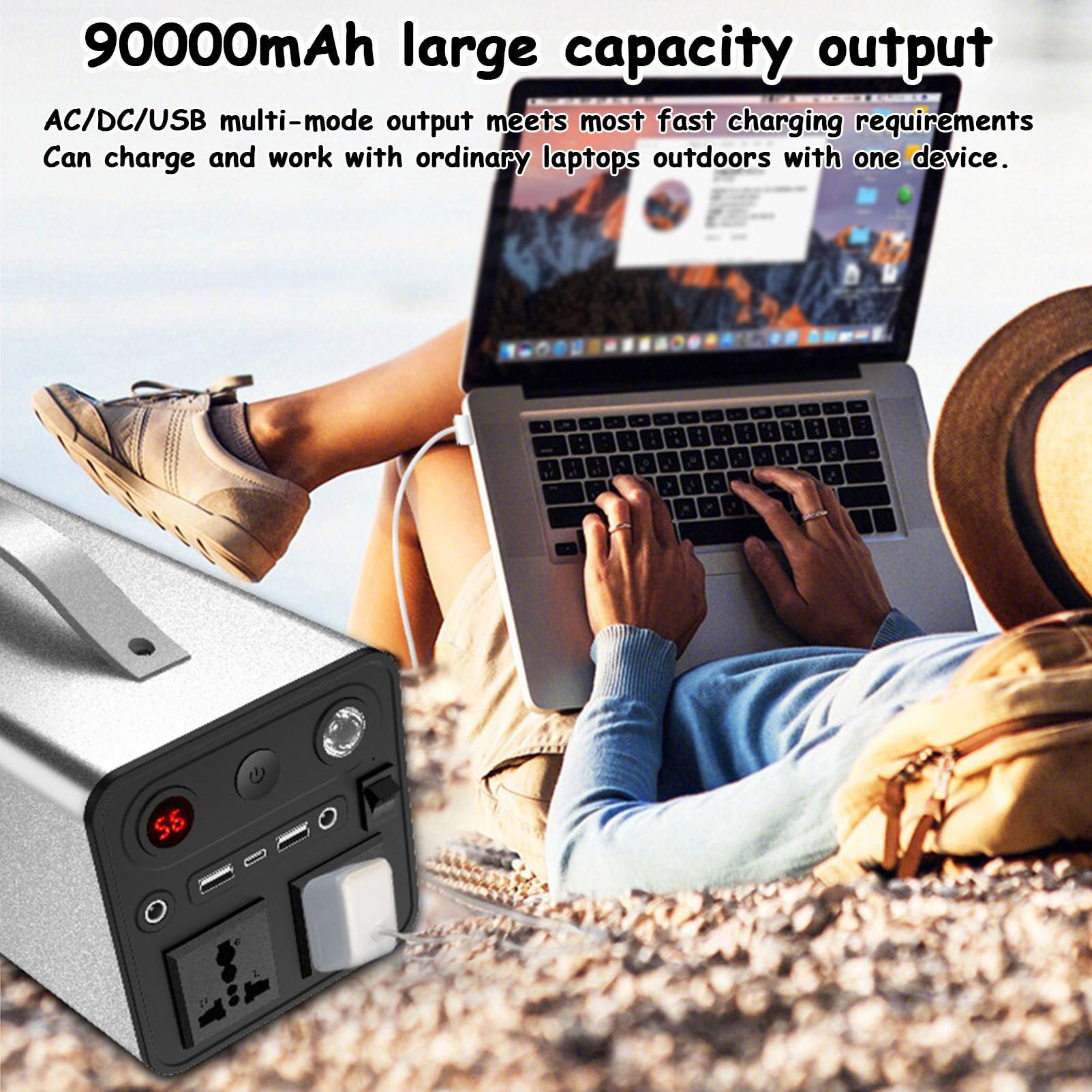 Stazione di alimentazione portatile da 300 W, Power Bank con presa CA, porta PD/USB-C da 25 W, alimentatore per batteria per caricabatterie per laptop, generatore solare per interruzione ,Black