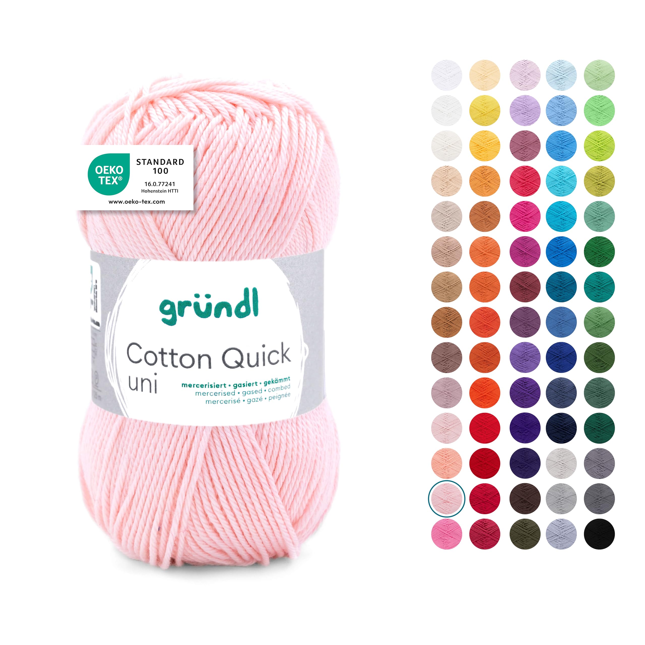 Gründl Wolle Cotton Quick Plain Yarn for Knitting & Crocheting 100% Cotton, 1 Ball 50 g/125 m, Crochet Yarn, Light Pink