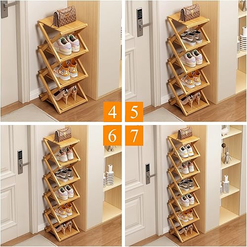 Miniatura 4 de Zapatero plegable de bambú para zapatos, estante independiente para entrada, armario, dormitorio, pasillo, natural  funcional  Zapatero