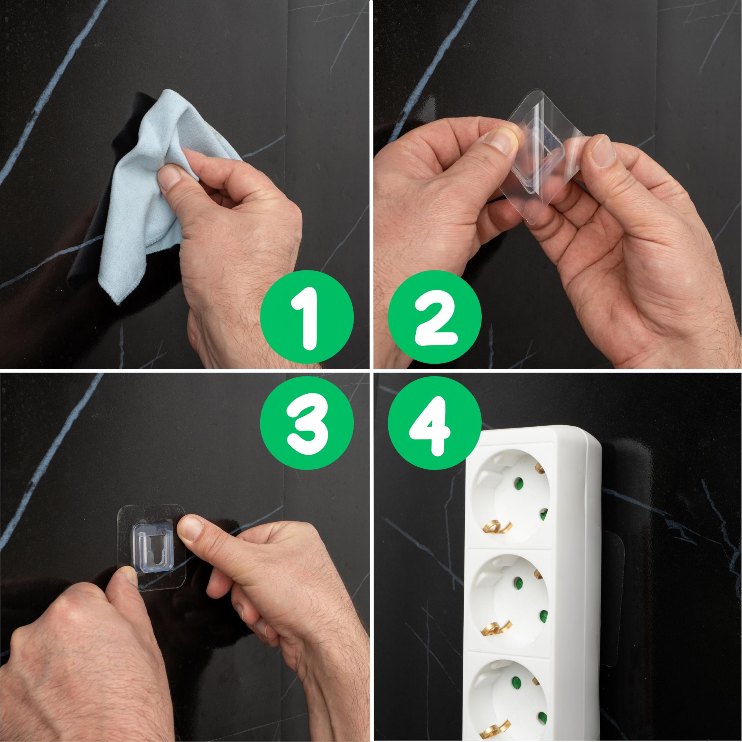 Ganci Adesivi Trasparenti, 16 coppi, 60 x 60 mm, Gancio multiuso per aderire a porte e pareti in bagni, cucine, garage, decorazioni, portasciugamani autoadesivo, Ganci adesivi parete, gancio fissaggio