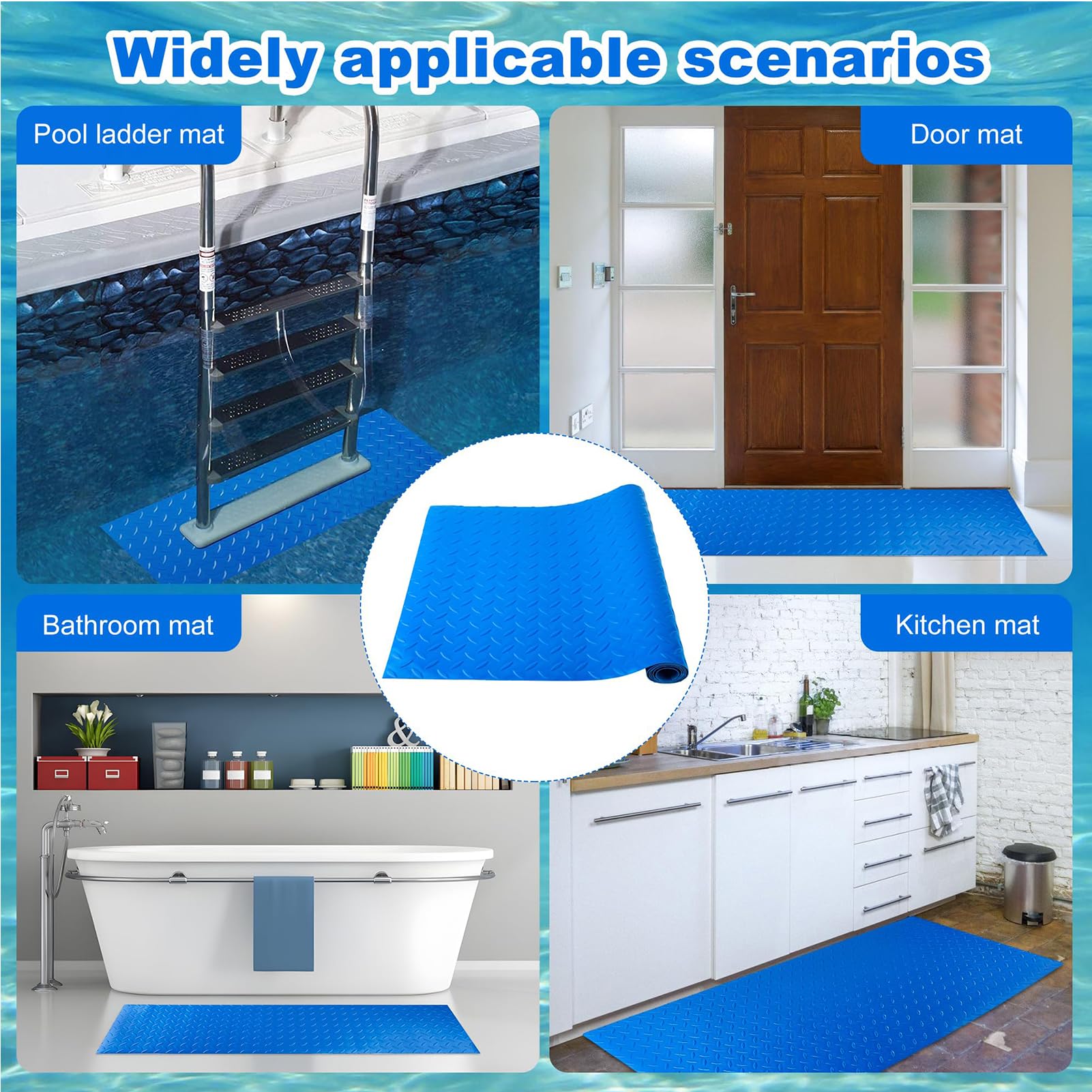 Alfombrilla antideslizante para escalera de alberca, 1 m, con textura azul, para piscinas sobre el suelo y escalones de cubierta inferior, impermeable, segura para proteger junto a la piscina