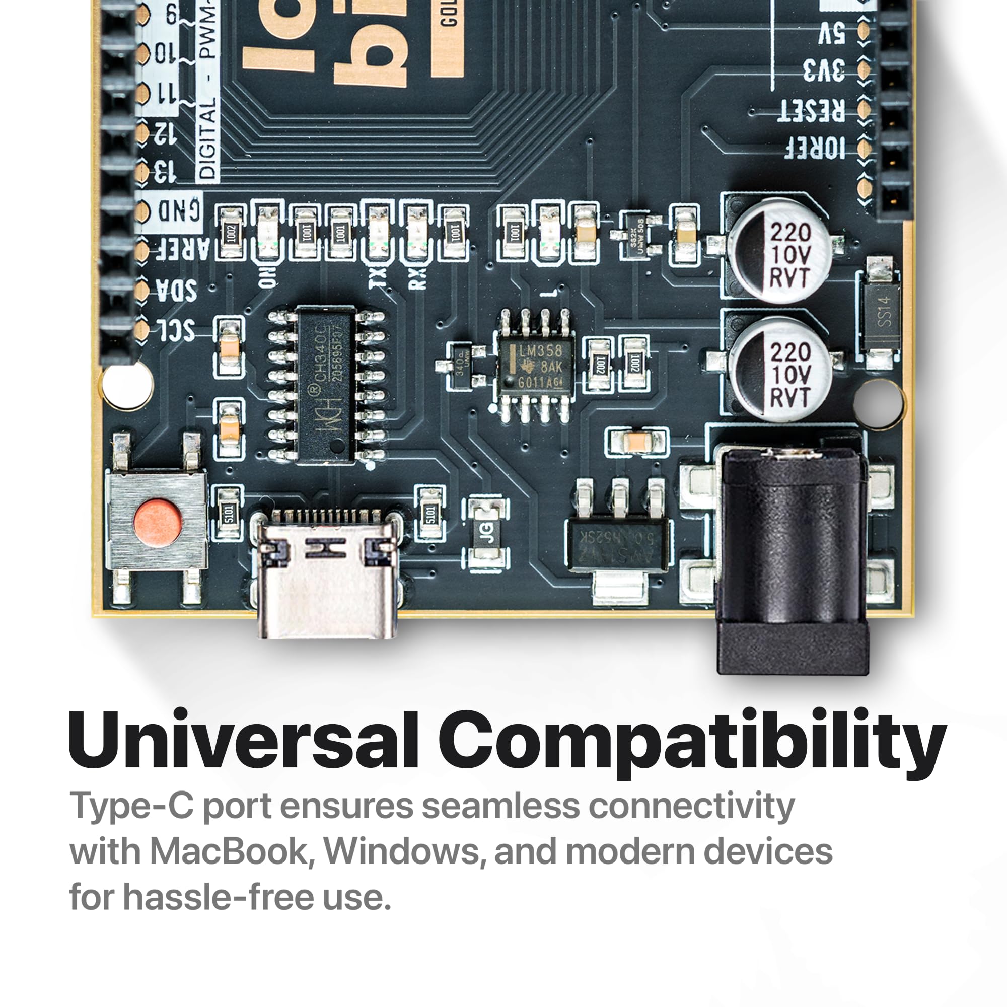 Lonely Binary UNO R3 Gold Edition - ATmega328P, ATMEGA16U2, scheda di sviluppo senza piombo con USB Type-C | Compatibile con Arduino IDE