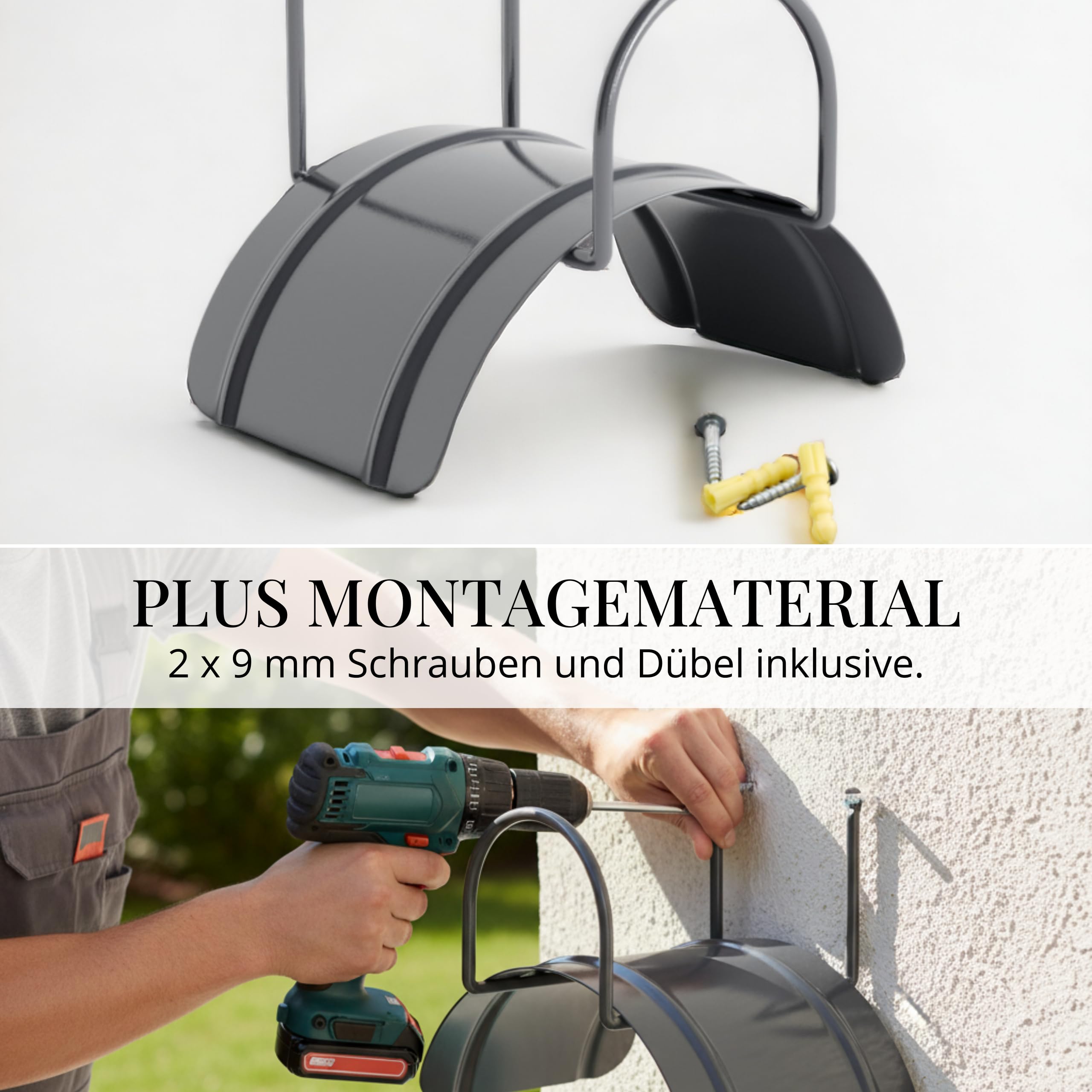 Livlig53 LIVLIG Schlauchhalter, Made in Italy Gartenschlauchhalter - aus pulverbeschichtetem Stahl geeignet bis 25 m Schlauch, Schlauchhalter Wand mit Schrauben und Dübeln, Anthrazit