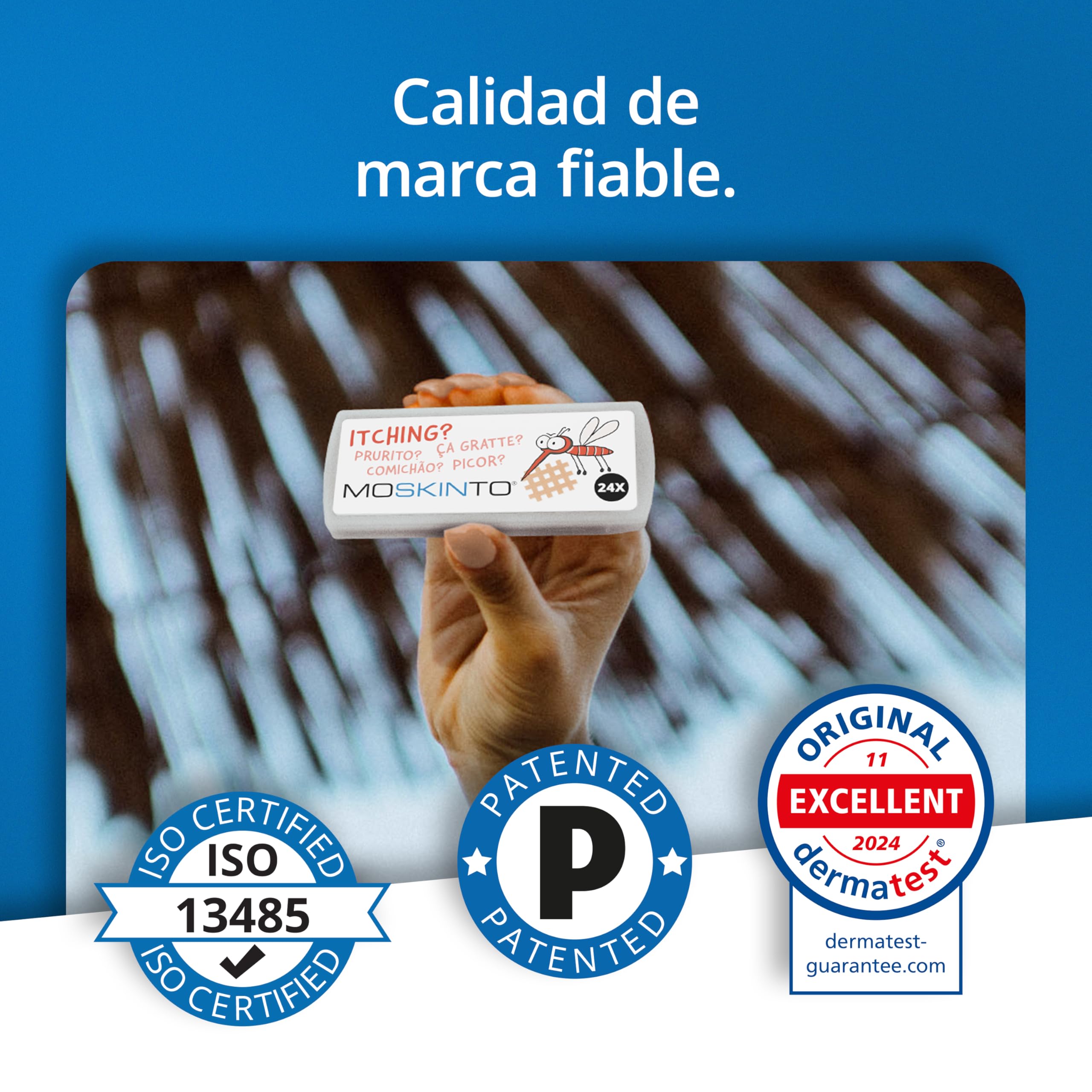 Moskinto Parches Antimosquitos para Niños y Adultos - Uso en Picaduras de Mosquitos e Insectos - Alivia la Picazón - Beige - 24 Piezas
