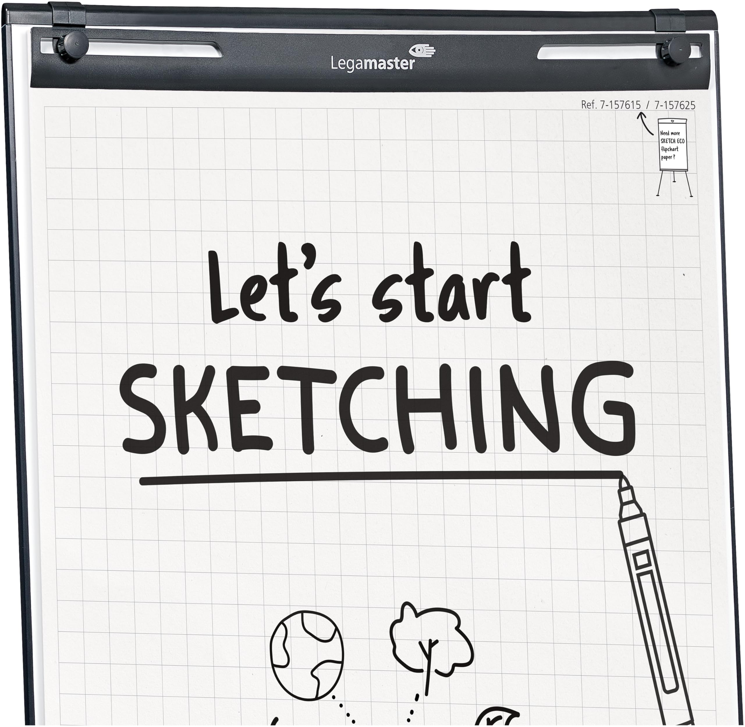 Legamaster SKETCH EASY - Trípode de rotafolio magnético regulable en altura, certificado FSC, con superficie de pizarra blanca