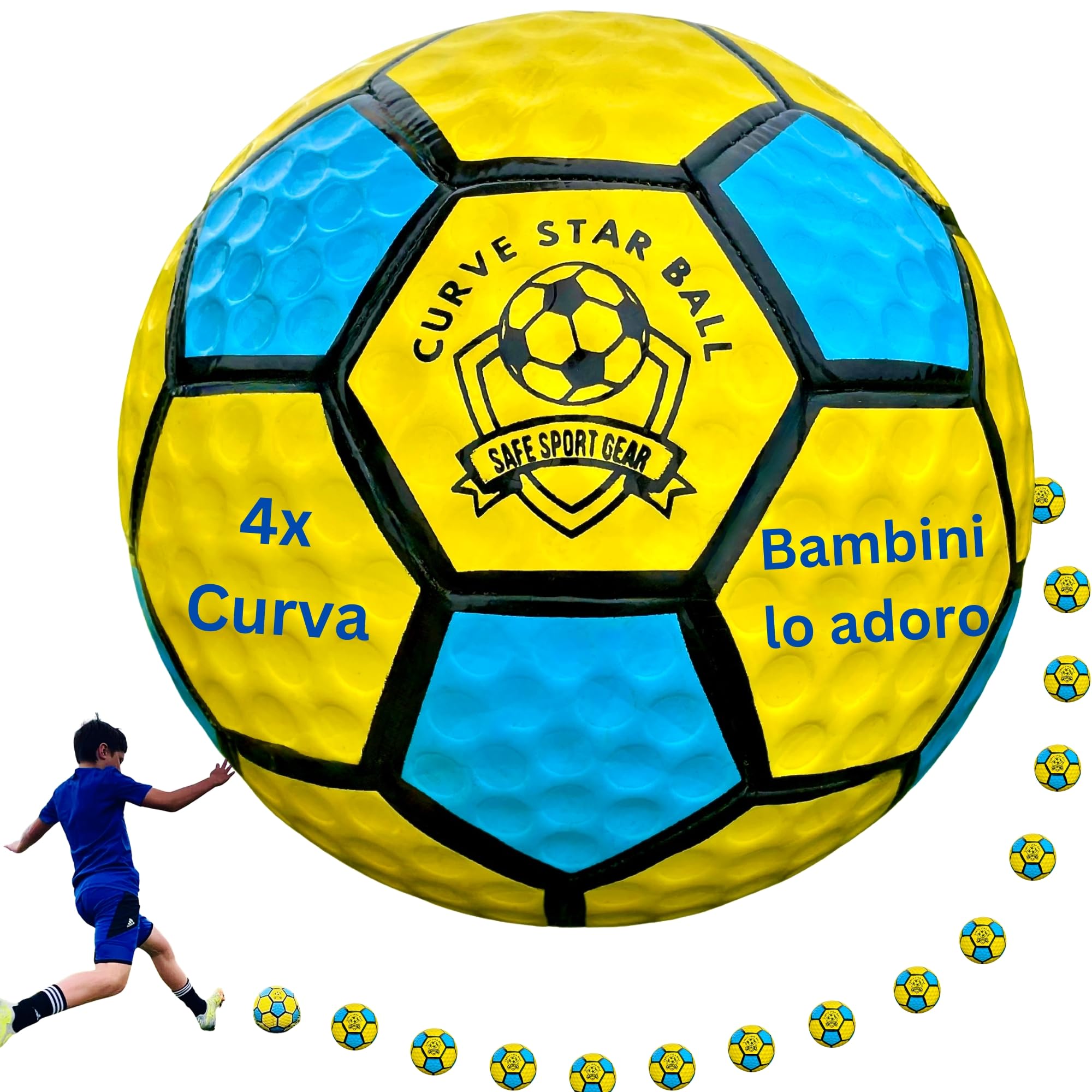 Safe Sport Gear Curve Star Football – Curva i tuoi colpi come un professionista con questo divertente regalo per bambini – Fantastico pallone da calcio leggero taglia 5 per bambini