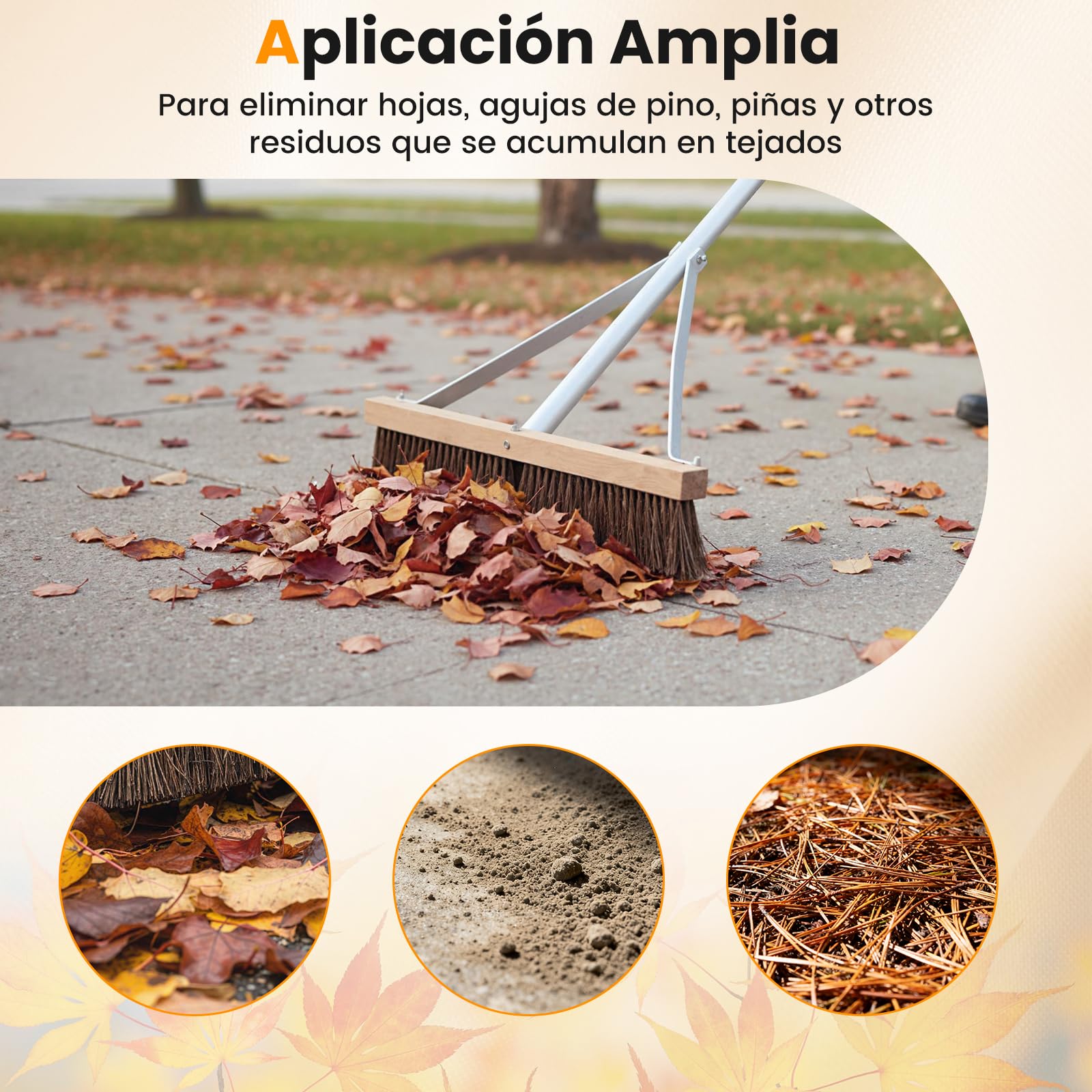 COSTWAY Rastrillo Jardin, Ajustable de 165-626 cm con 5 Varillas Extensibles de Aluminio Ligero, Recoge Hojas Jardin para Eliminar Hojas, Agujas de Pino y Piñas
