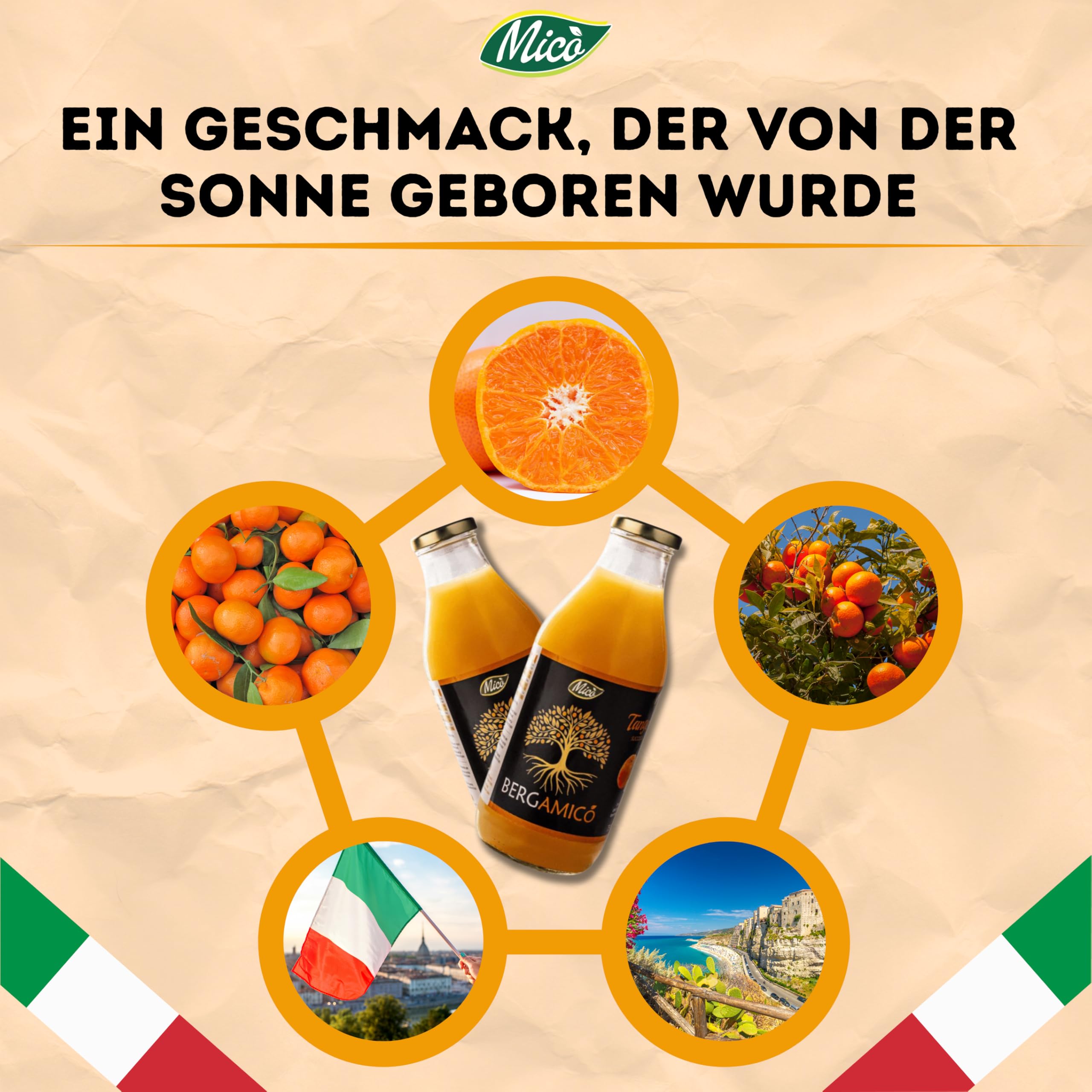 Bergamicó Clementinensaft Kalabrien 5 Stück 750 ml - Clementinensaft Aus Kalabrien - Naturbelassener Clementinensaft In Glasflasche - Mechanisch Kaltgepresst