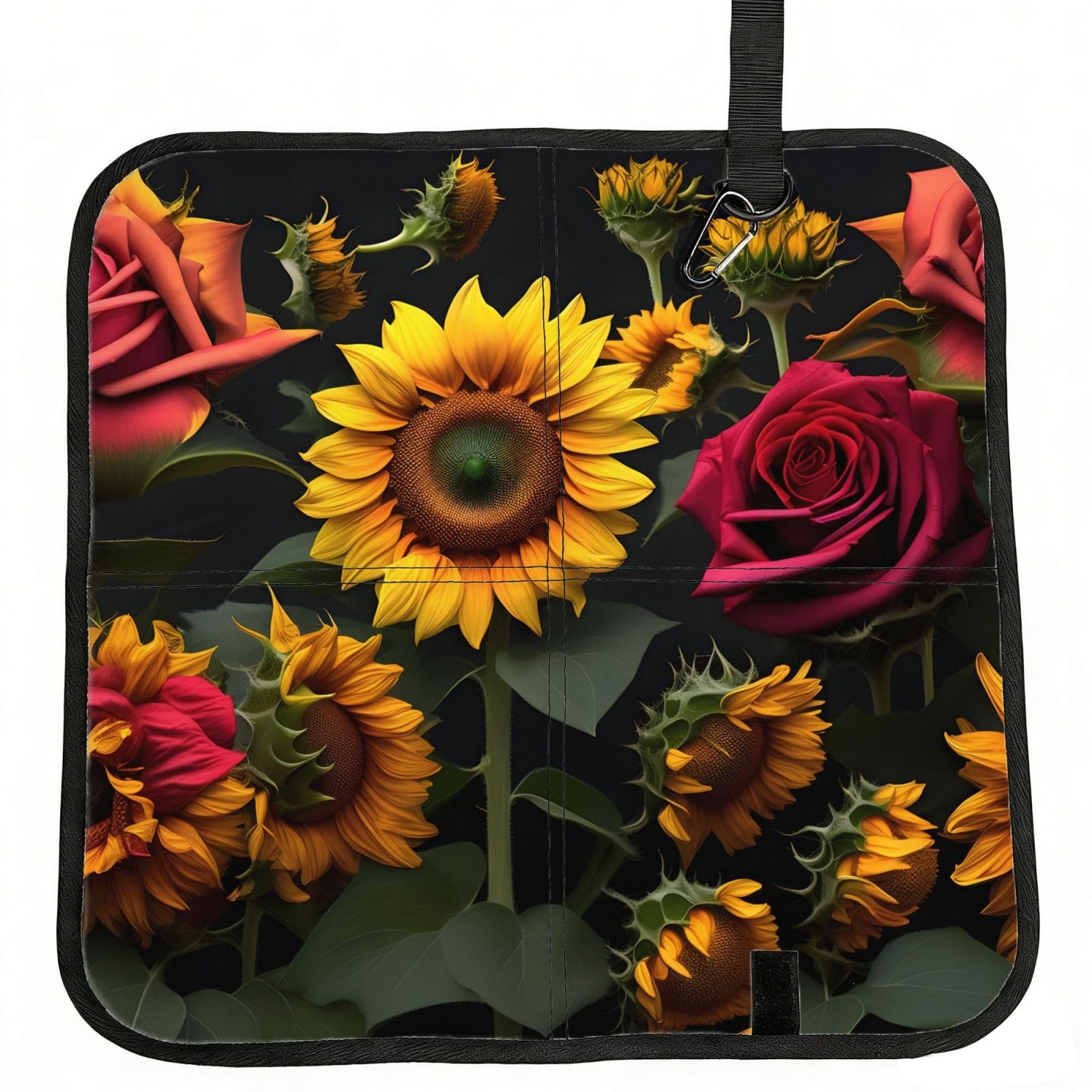 NImongt Sunflower Rose Print Portable Chair Pad Foldable Seat Cushion Outdoor Seating Office Picnic Camping