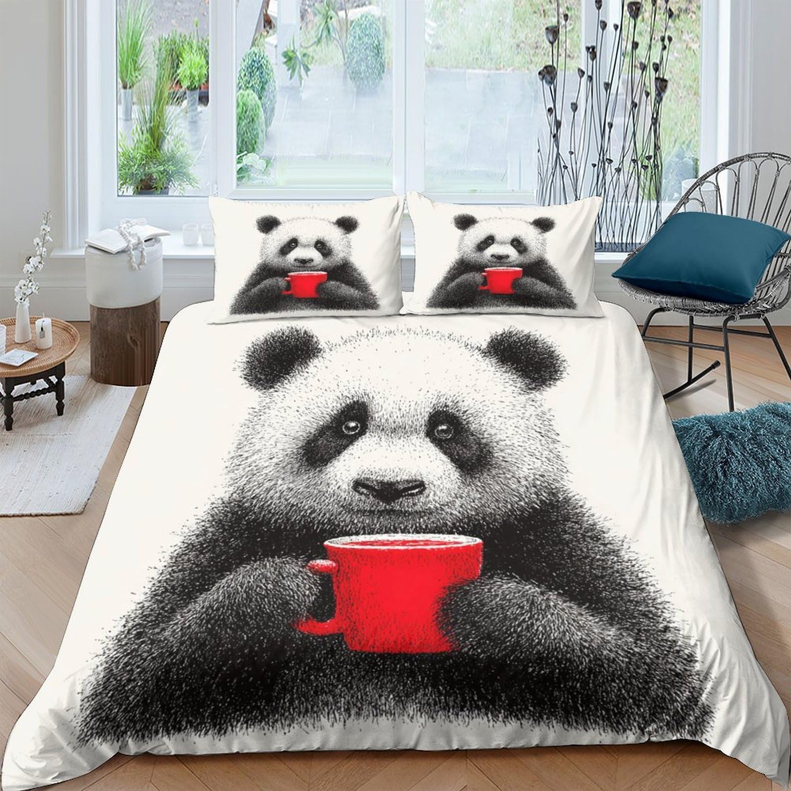 Ctjqhvkz Style-3 3D Printed Panda Coffee Fitted Sheet Microfiber Soft Anti-Slip Bed Sheet Red Mug Cartoon Mattress Cover Decor Single（135X200cm）