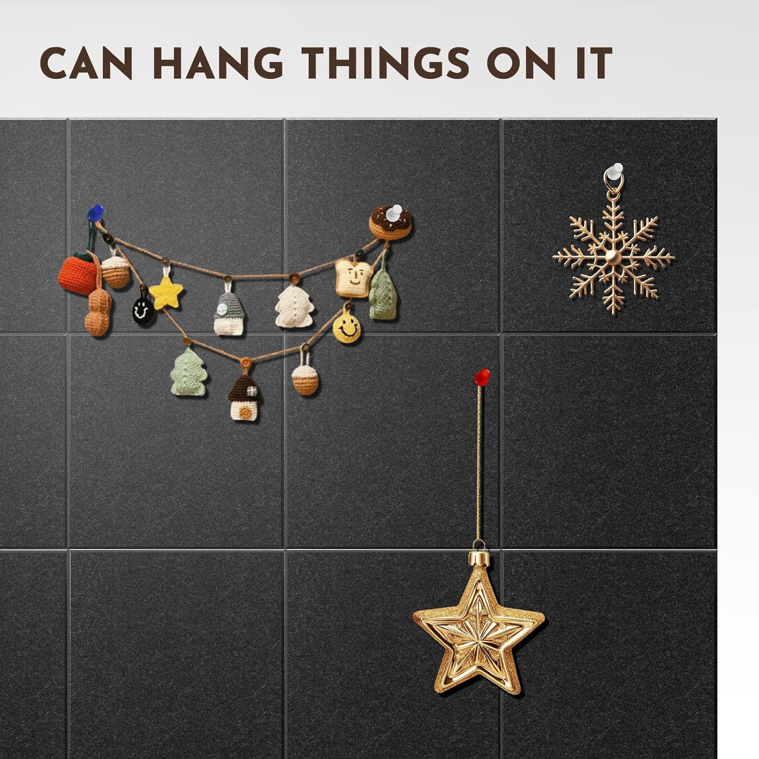 MISSDAY Black Acoustic Wall Panel Felt Bulletin Board 48" x 36" Cork Board for Wall, 12-Pack Boards with 72 Removable Adhesive Tabs, 50 Pins, Pin Board for Home Office Classroom Soundproof Wall Tile