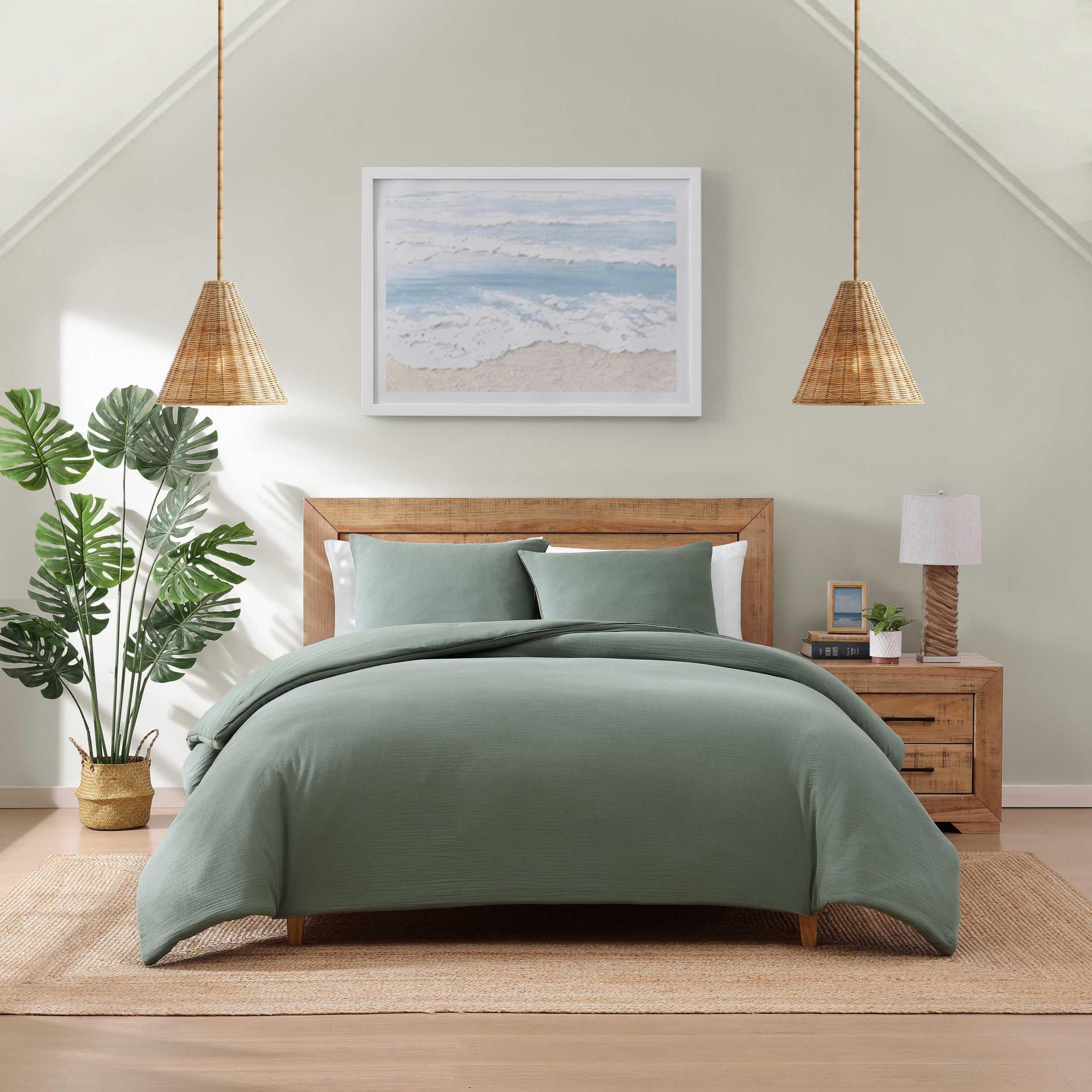 Parure de lit gaze de coton vert paradis grand lit 3 pièces Tommy Bahama drap
