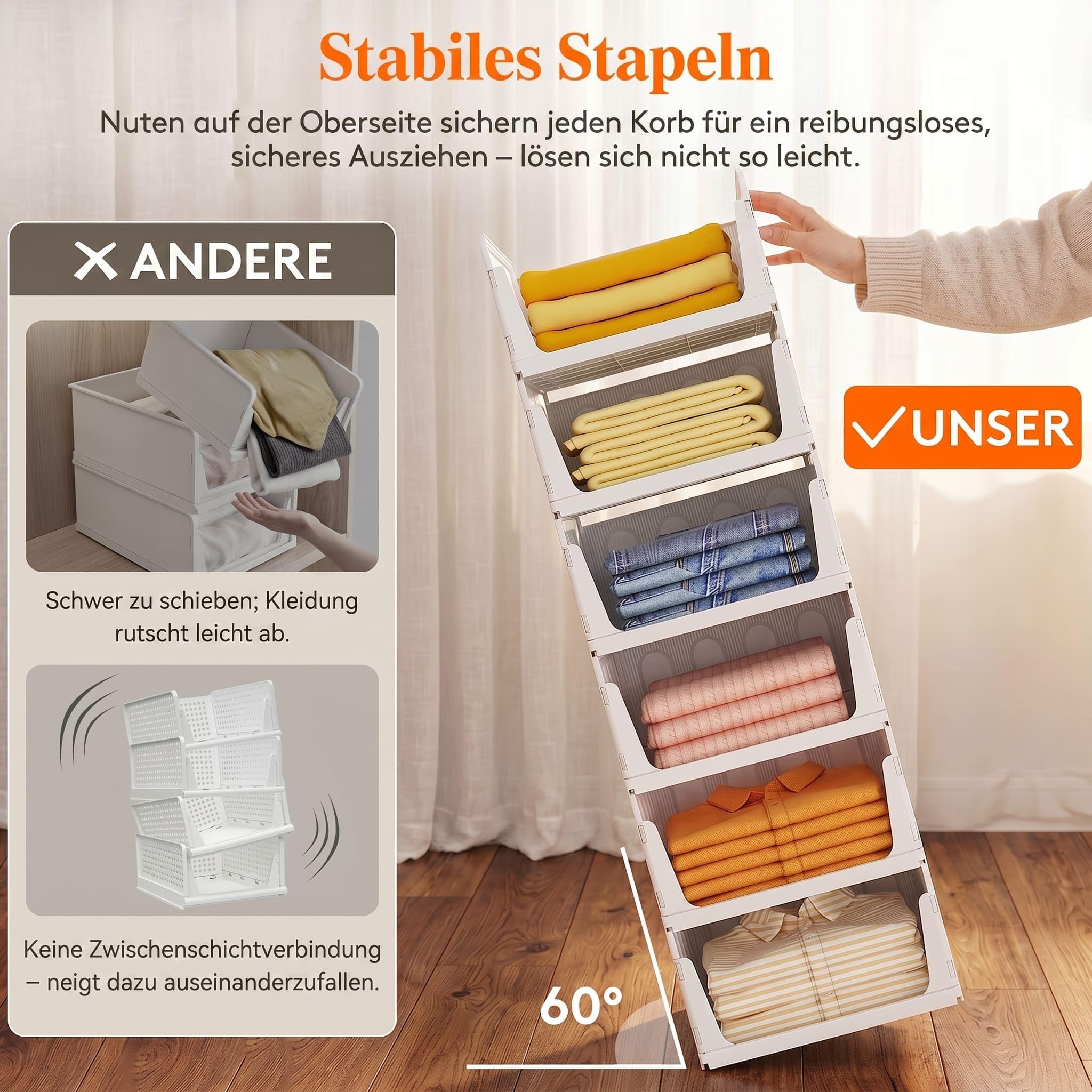 Lifewit 8er Set Stapelbare Kleiderschrank Organizer 42 cm Tief | Ausziehbar Kunststoff Ordnungssystem für Schrank & Einlegeböden, Würfelregale für T-Shirt, Küche, Wohnmobil