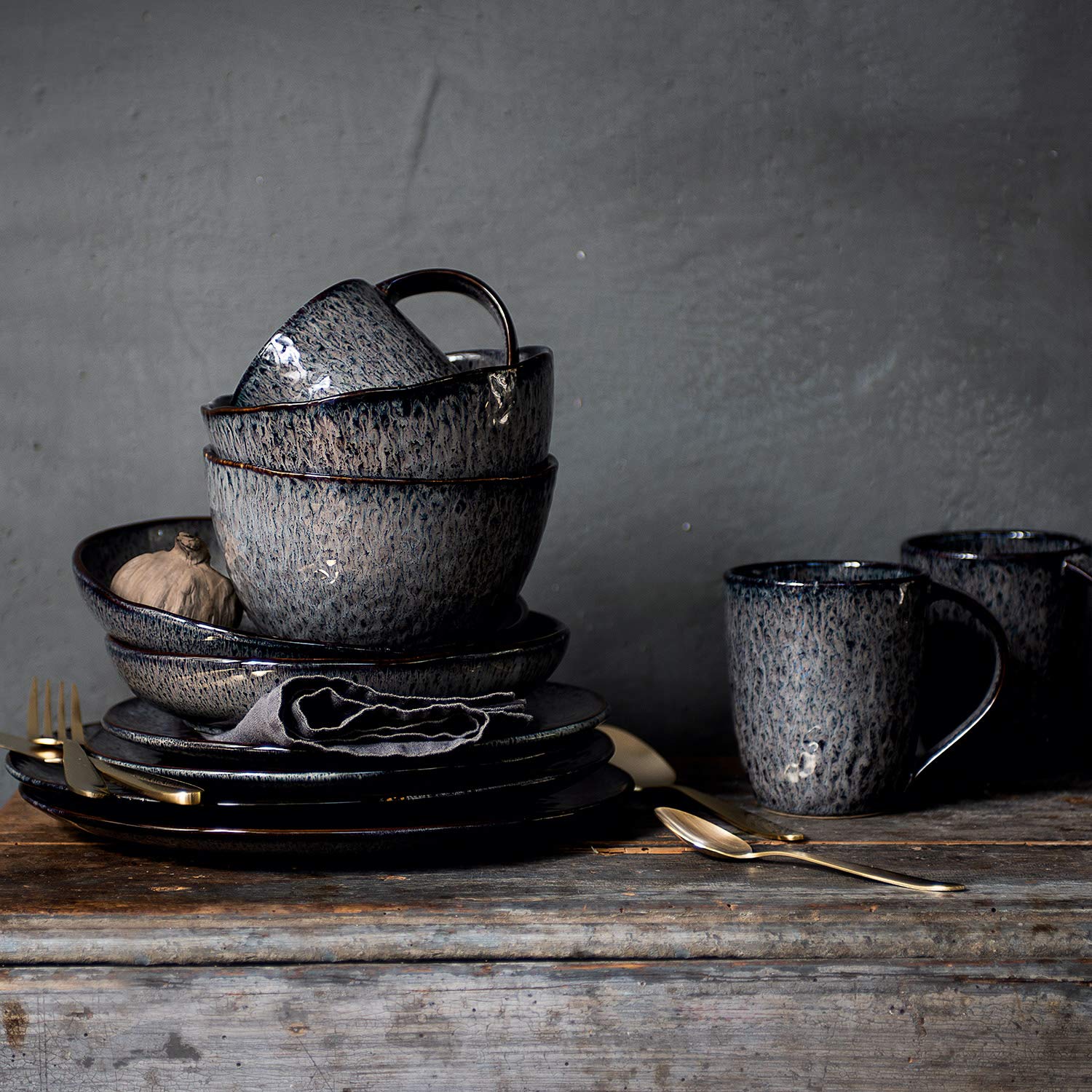 LEONARDO HOME 018562 MATERA Lot de 6 assiettes en céramique Anthracite