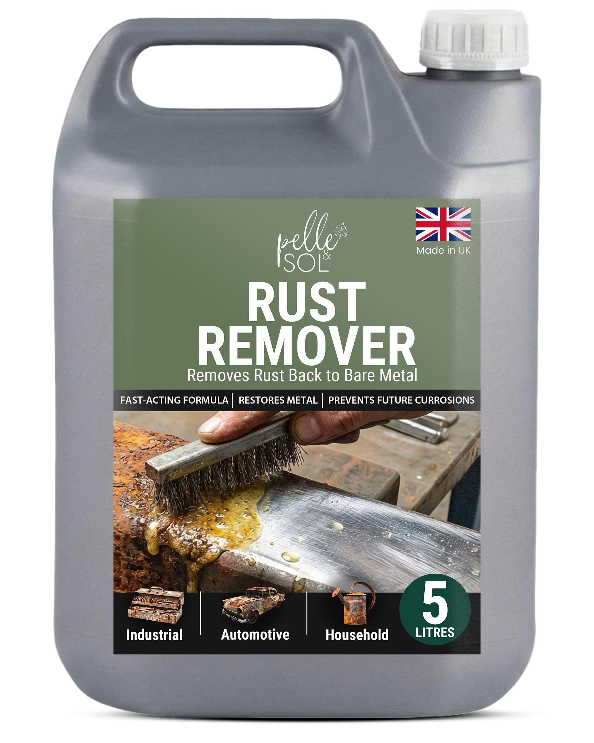 Pelle & Sol Rust Remover Solution Ready to Use – Heavy Duty Rust Remover for Metal, Iron, Steel, Aluminium & Chrome – Water Soluble Rust Treatment for Indoor & Outdoor Use