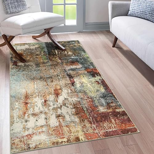 Morebes Alfombra moderna lavable, antideslizante con respaldo abstracto de 3 x 5 pies, resistente a las manchas, alfombra roja para sala de estar, Morebes Alfombra moderna lavable, antideslizante con respaldo abstracto de 3 x 5 pies, resistente a las manchas, alfombra roja para sala de estar,