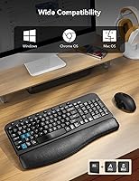 Vista 5 de Combo de teclado y mouse inalámbricos – Tecla de onda ergonómica, reposa muñecas de cuero suave incorporado, 2.4G de tamaño completo, 8 teclas