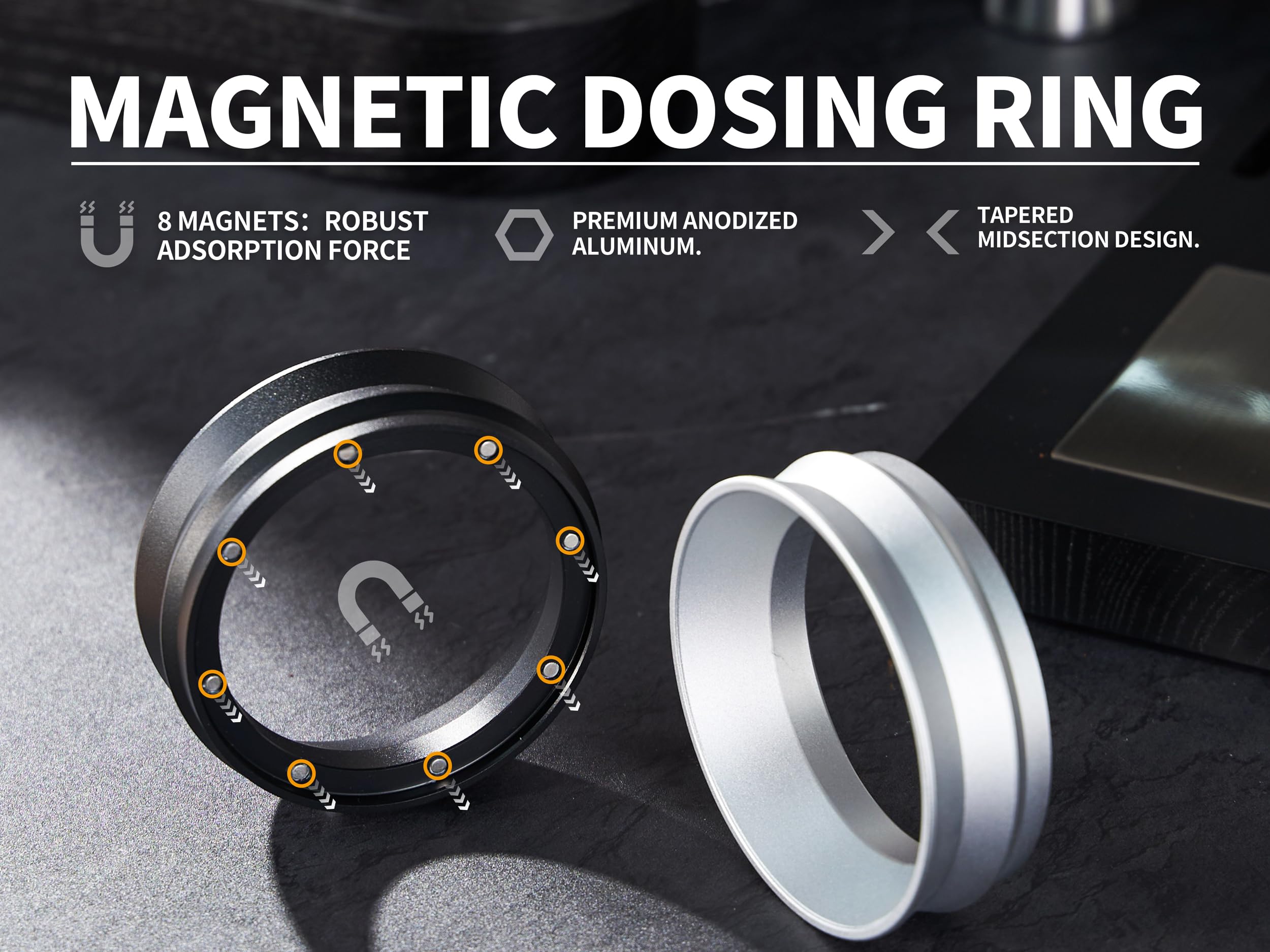 Coosigar 54mm Espresso Dosing Funnel and Puck Screen Set,Magnetic Dosing Funnel with 8 Magnets,Compatible with 54mm Breville Portafilter.Reusable 1.7mm 150?m Stainless Steel Puck Screen.(Black)