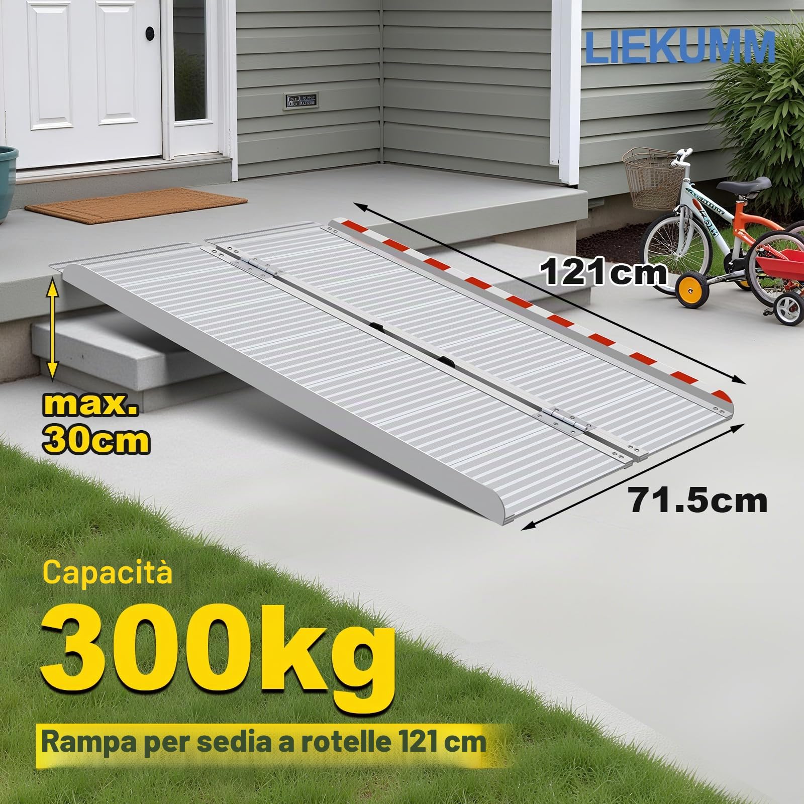 LIEKUMM, rampa pieghevole per sedia a rotelle, 120 cm, per casa, gradini, scale, handicap, porte, per diversamente abili, per porte, per fino a 300 kg (MR607-4)