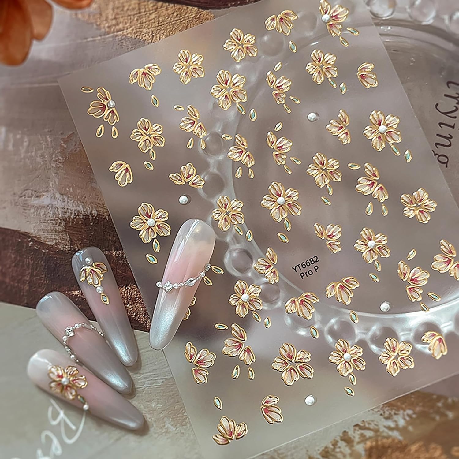 Flower Nail Stickers for Nail Art, Blooming Nail Decals for Women, Embossed Nail Design for Gel Nails, Nail Charms Decorations Accessories for Fingernail & Toenail Manicure, 1 Sheet