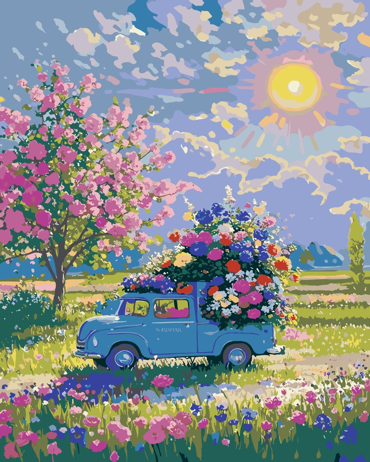 HKLIOPU Flower Landscape Painting by Number Kits for Adult,DIY Canvas Oil Painting Kit for Beginner,Arts Craft for Home Wall Decor 16x20inch — image 1