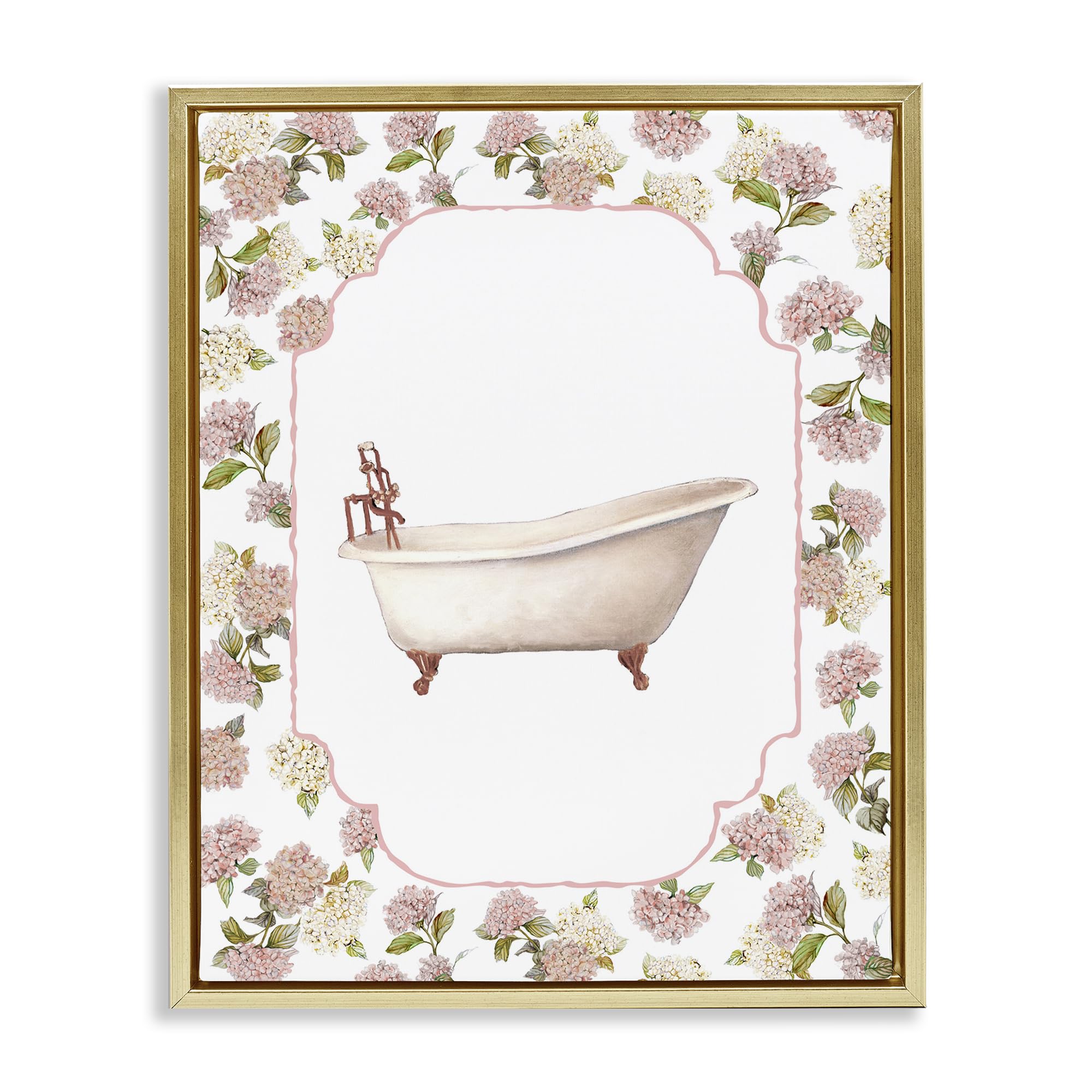 Stupell Industries Vintage Hydrangea Bathtub Bloom 'Elegant Hydrangeas Bathtub', Floating Frame Canvas Art, Gold, 25 X 31 Inches, Easy To Hang And Sturdy, Made In Usa, By Carol Robinson