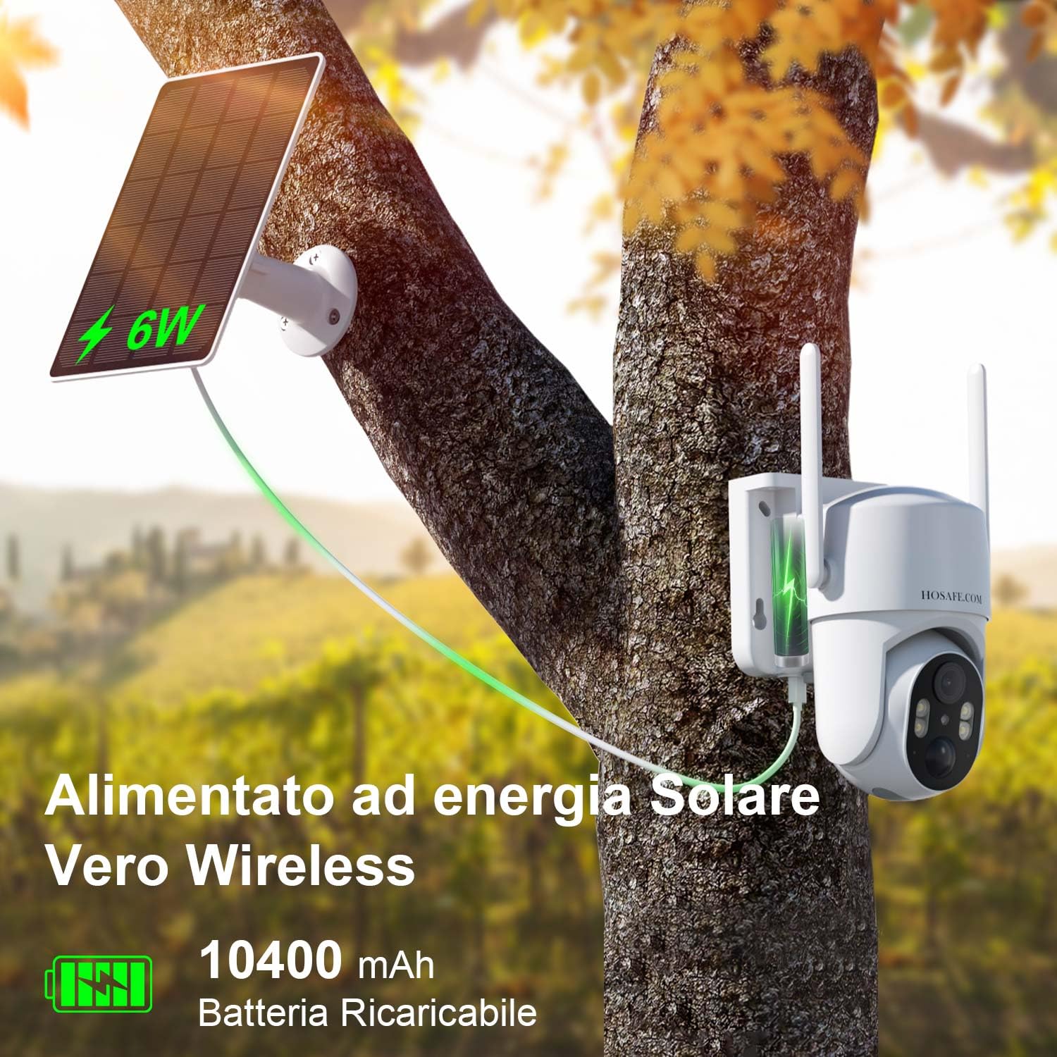 Telecamera con SIM, Telecamera 4G con Pannello Solare, Telecamere Senza Fili da Esterno, Versione Notturna a Colori 2K, Visualizzazione Live a 360°, Rilevamento del Movimento, Audio Bidirezionale