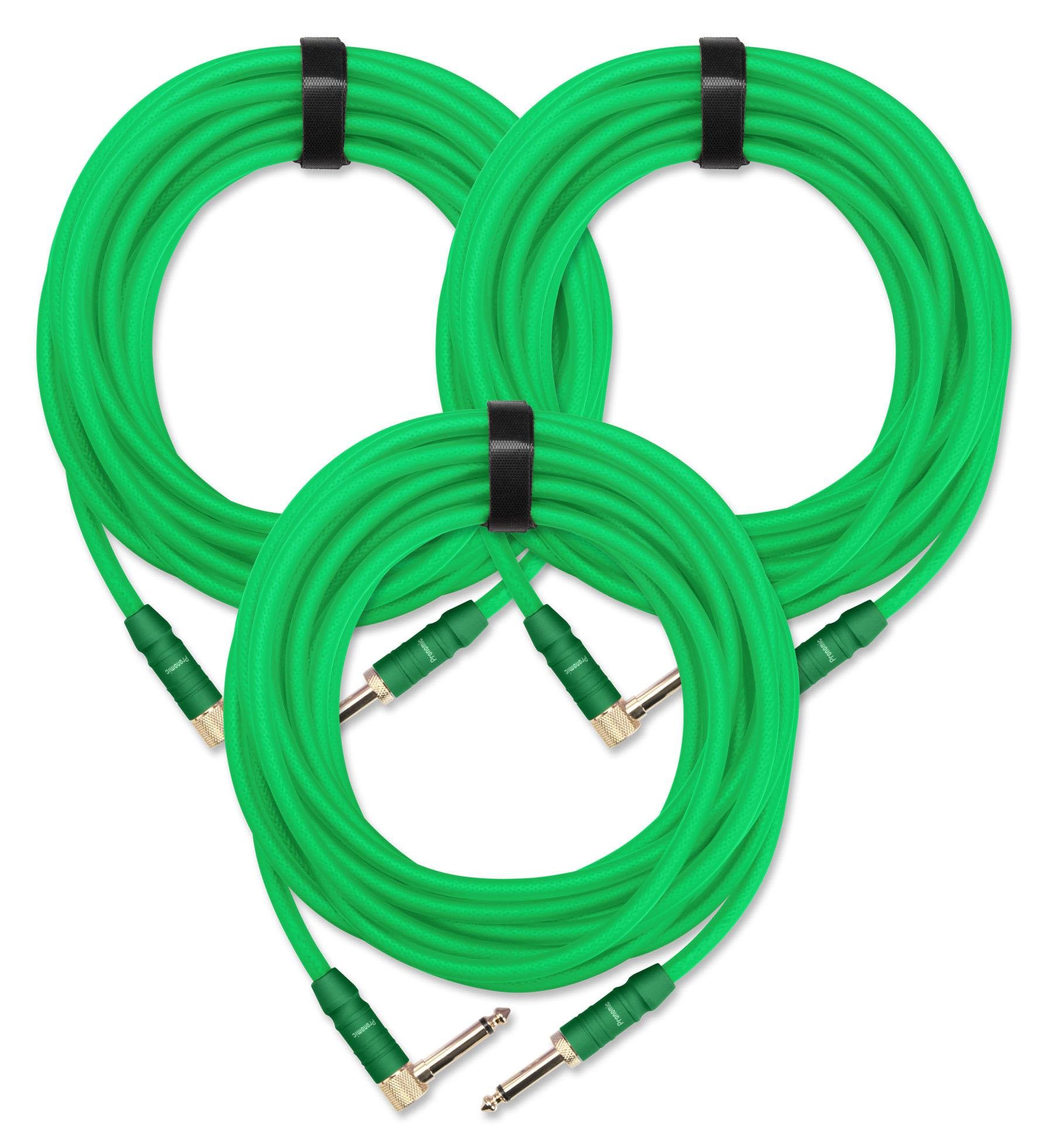 3 x Pronomic Trendline INST-A-6NG kabel jack 6 m (profesjonalny kabel do gitary/instrumentu, jack 6,3 mm, pozłacany 24-karatowym złotem, elastyczny i wytrzymały płaszcz zewnętrzny, w zestawie zapięcie do kabla), zielony