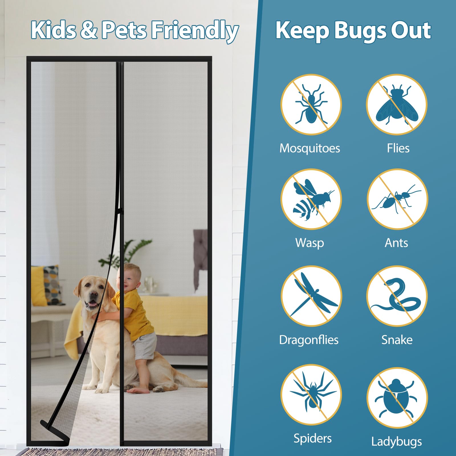 Magnetic Screen Door- Fit Up To 36 X 80" Door. Heavy-Duty Screen Door Mesh With Door Screen - View #12