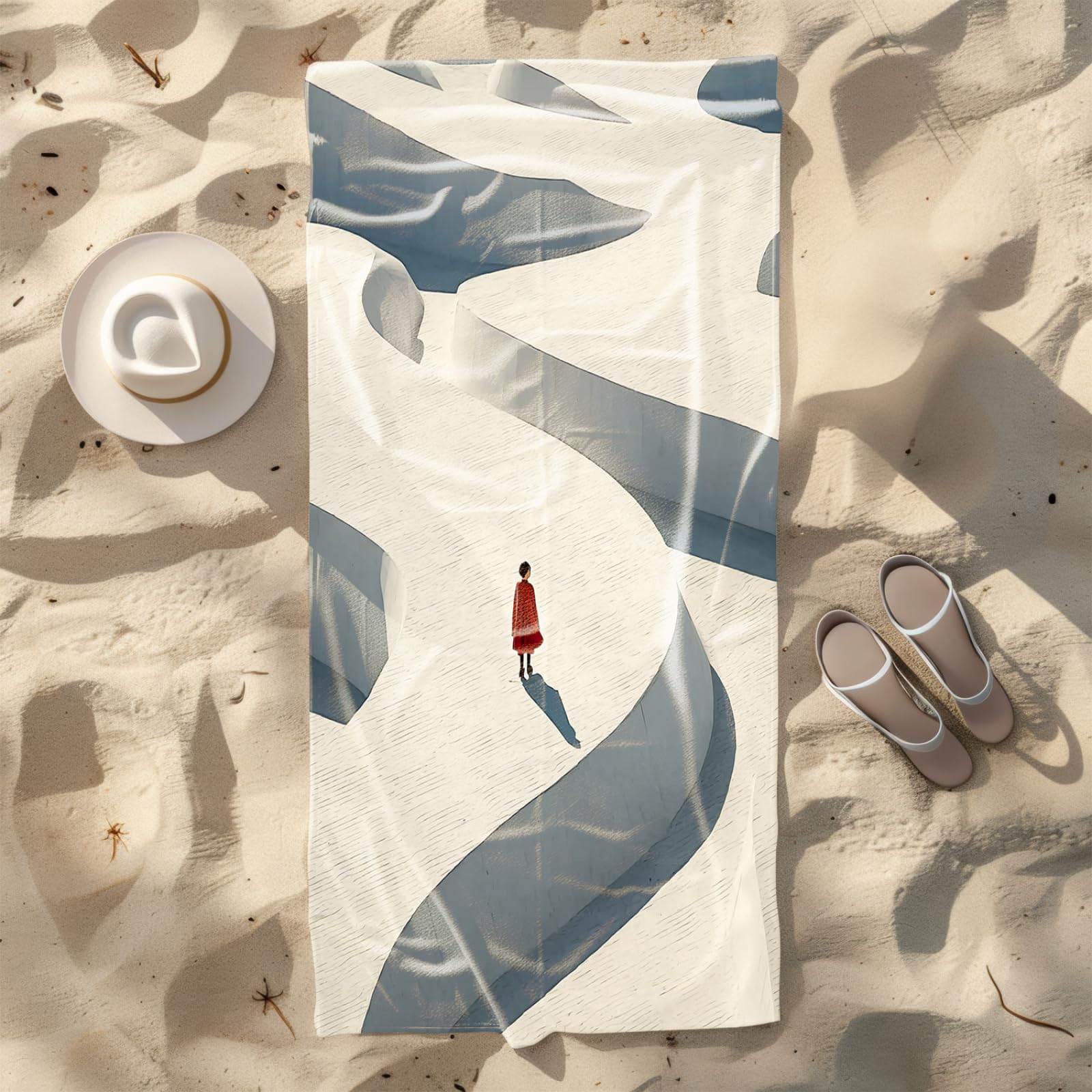 Générique Serviette Microfibre Plage Personne Rouge avec Motif Beige