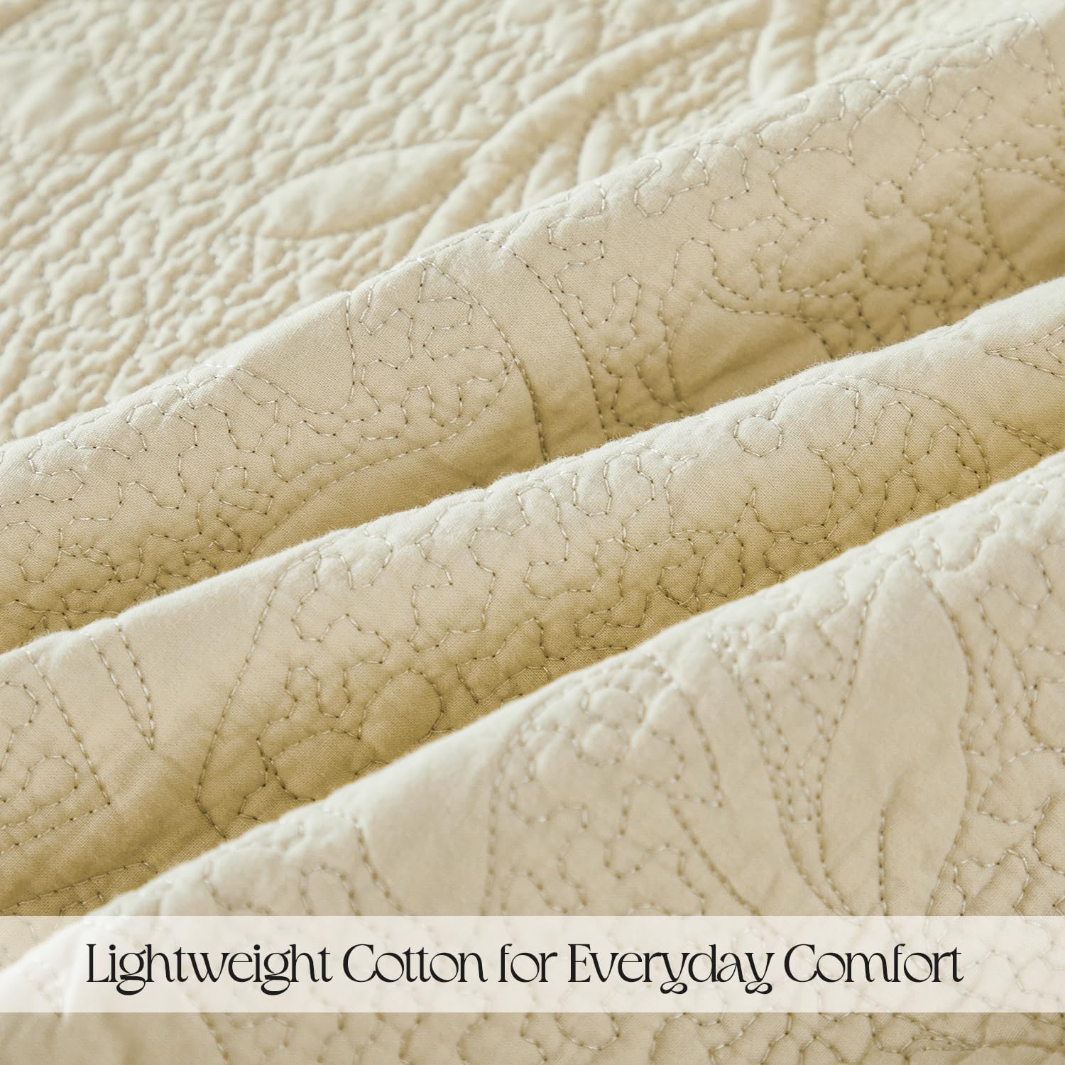 Brandream Queen Size Bedspread Set 100% Cotton – Beige Coverlet Vintage Floral Vine Bedding, Oversized 60x80 + 30in Drop Cottage Bedding Coverlet with 2 Standard Shams