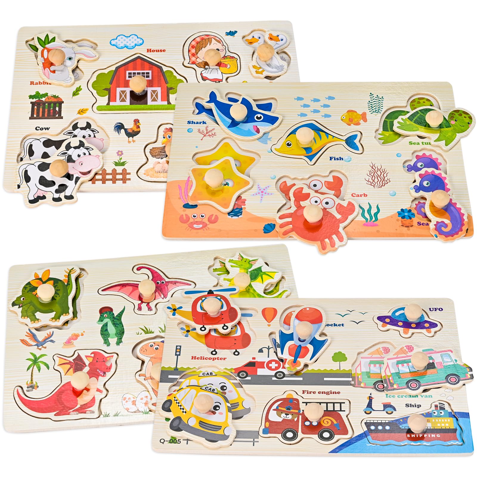 Wooderma Holzpuzzle Für Kleinkinder – 4er Set, 22,2x14,7 Cm, Ab 1 Jahr, Montessori-Spielzeug