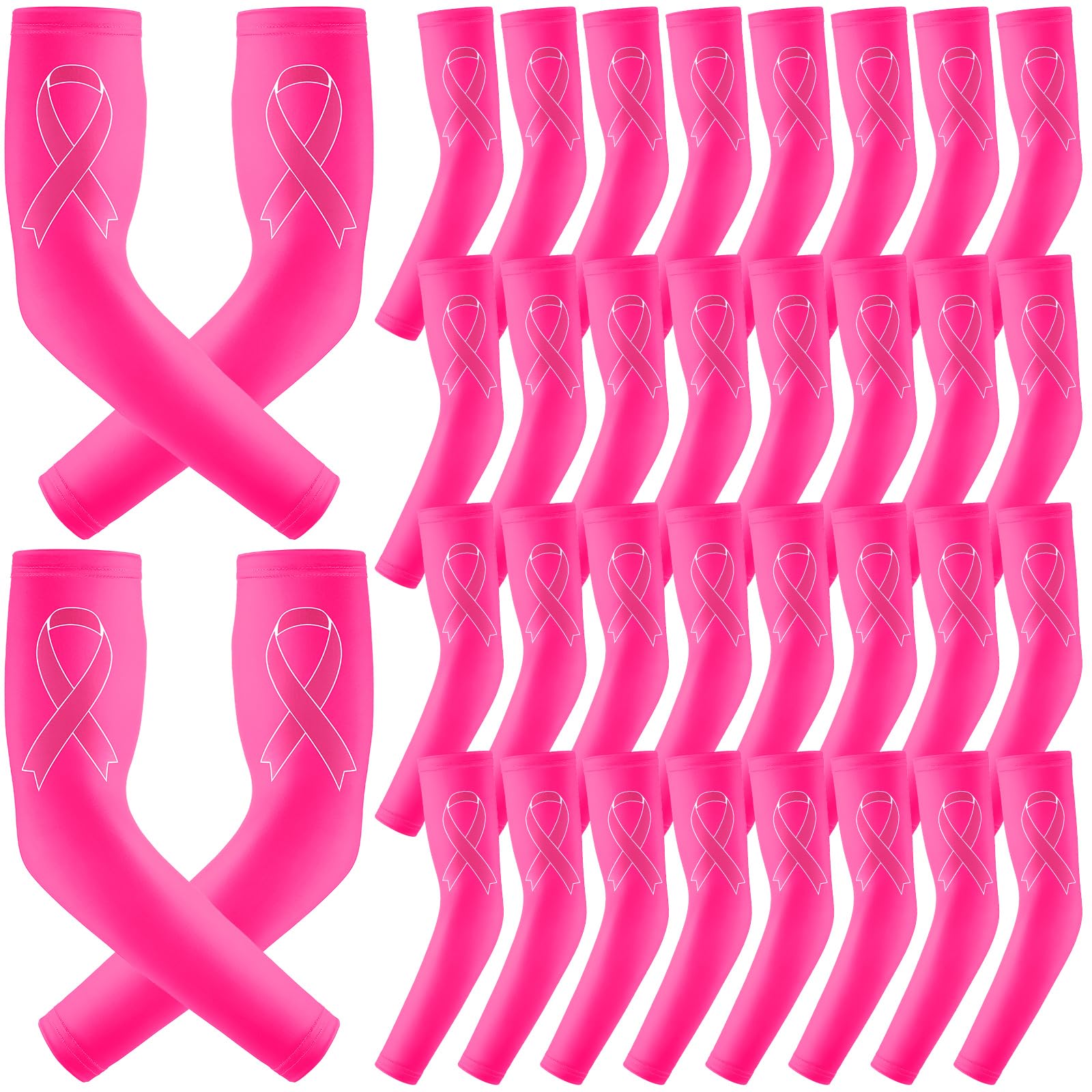 Zhehao 18 Paar Brustkrebs-Bewusstseinsmanschetten mit rosa Schleife, Kompressions-Armstulpen für Sport, kühlende Armstulpen für Damen