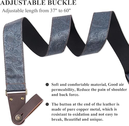 Miniatura 3 de LIZIMANDU Correa ajustable para guitarra, incluye 2 cerraduras de correa, 2 púas a juego, 1 soporte para púas y 1 botón de correa de cuero (1 talla