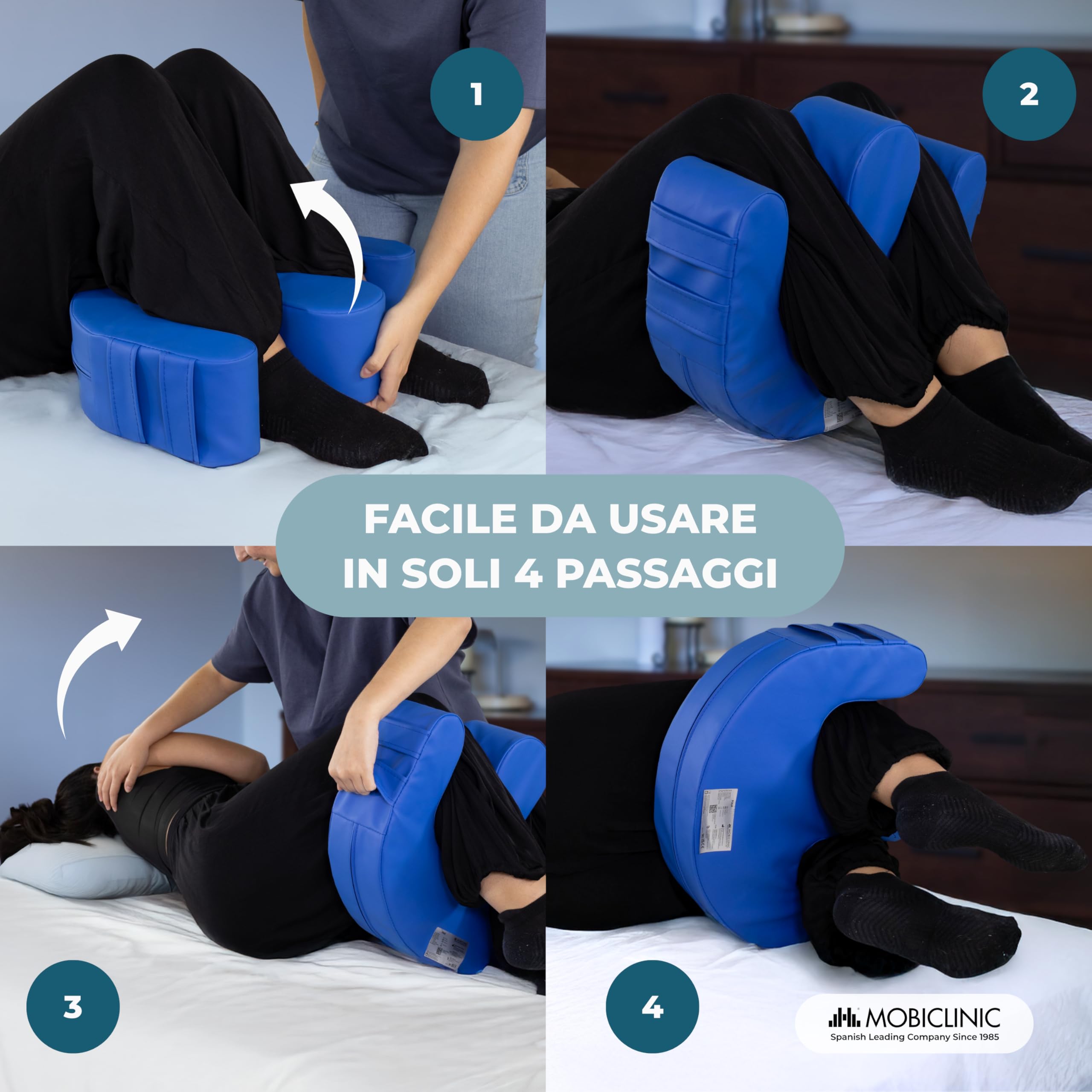 Mobiclinic®, Cuscino rotante per persone allettate, Antidecubito, Schiuma, Maniglie per cambio postura, Forma a U, Fodera Impermeabile Lavabile, Base Antiscivolo, 50x40,5x12 cm, 100 kg, Folk