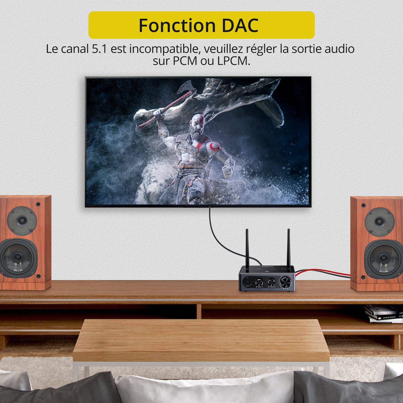 PROZOR Amplificateur Audio 100W+100W Amplificateur DAC AUDIO Puce Qualcomm Bluetooth Qualité Sonore Haute-fidélité Ajustement Sonore Élevé Faible Latence Compatible avec Variété D'appareils