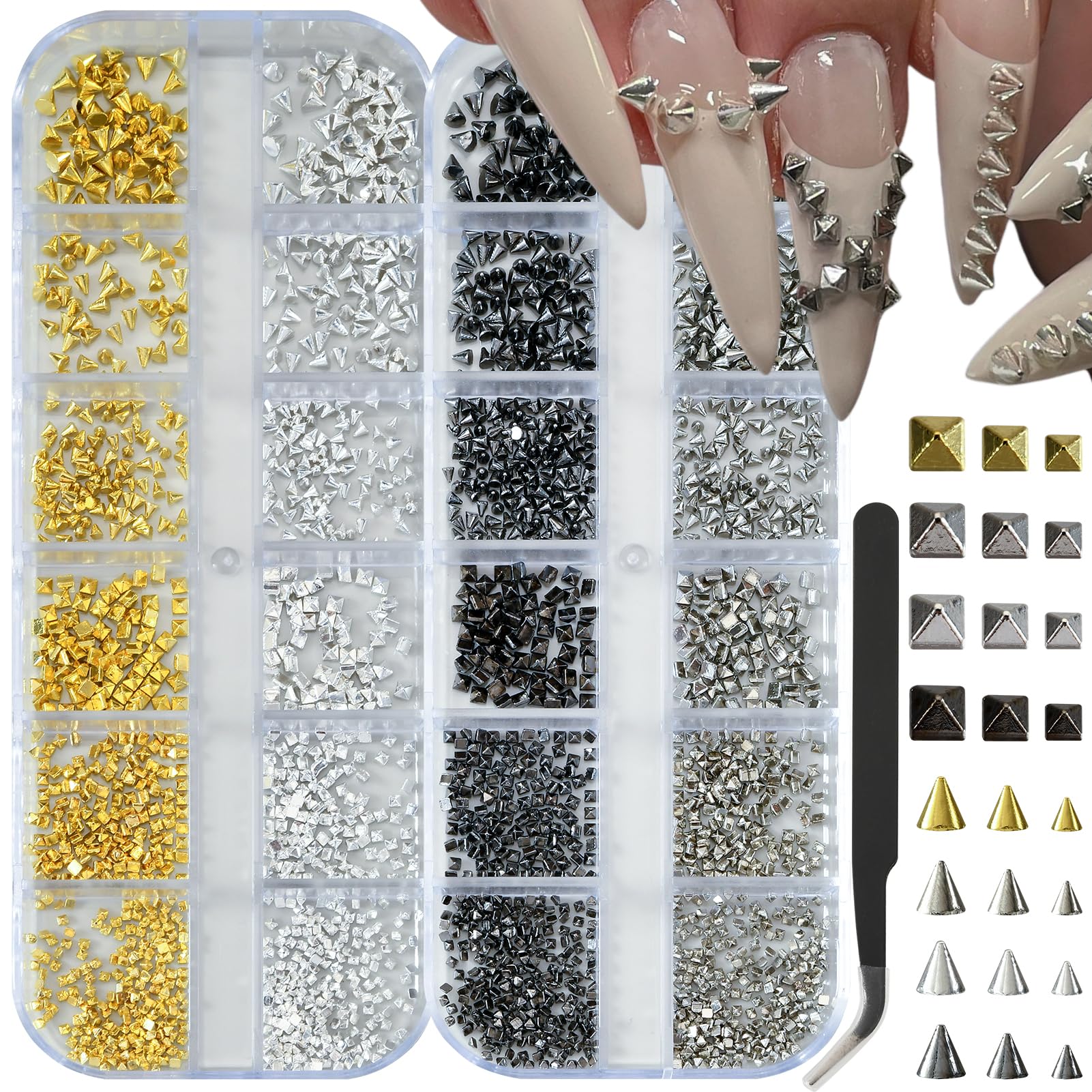 2 Boxes Gothic Nail Charms Nail Studs and Spikes 2Box - goth nail charms