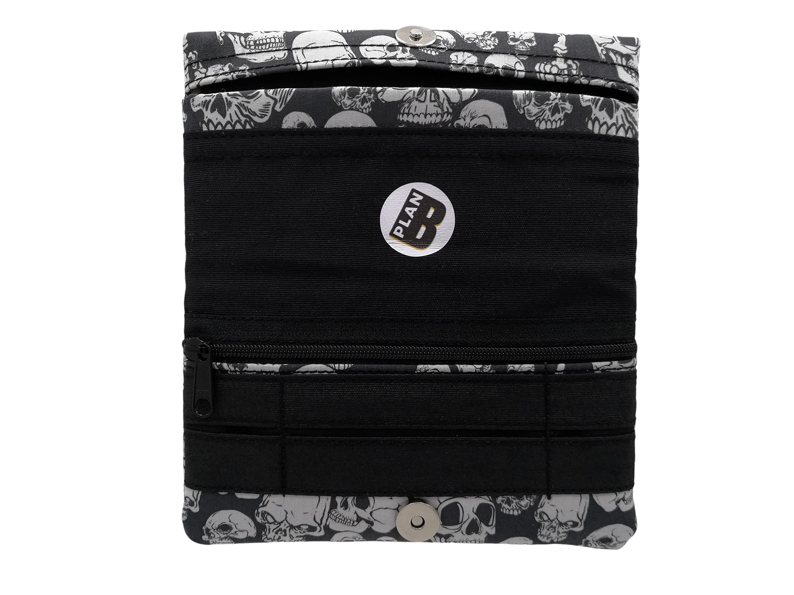 Plan B, Porte-Cigarettes Tabac à Rouler, Yolo Hardcore, 16 x 8.50 cm, 50 g, avec Sac en Caoutchouc Eva à Intérieur, Noir avec Crânes Blancs
