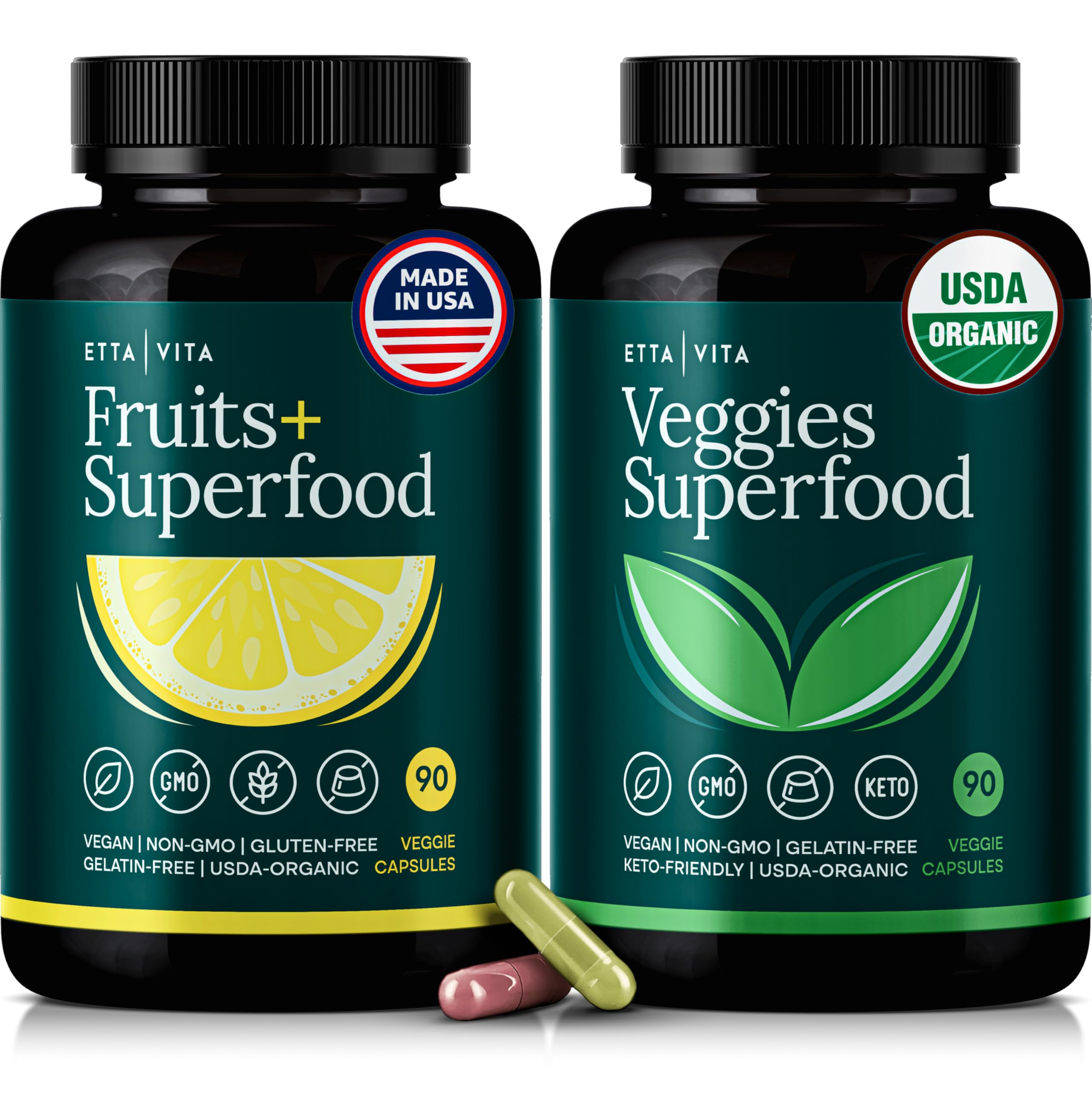 100% Organic Fruits and Veggies Supplement (USDA Organic - Made in USA) 180 Potent Fruits and Vegetable Capsules for Energy Boost & Daily Fruit and Vegetable Vitamins - Vegan, Non-GMO, Gluten-Free