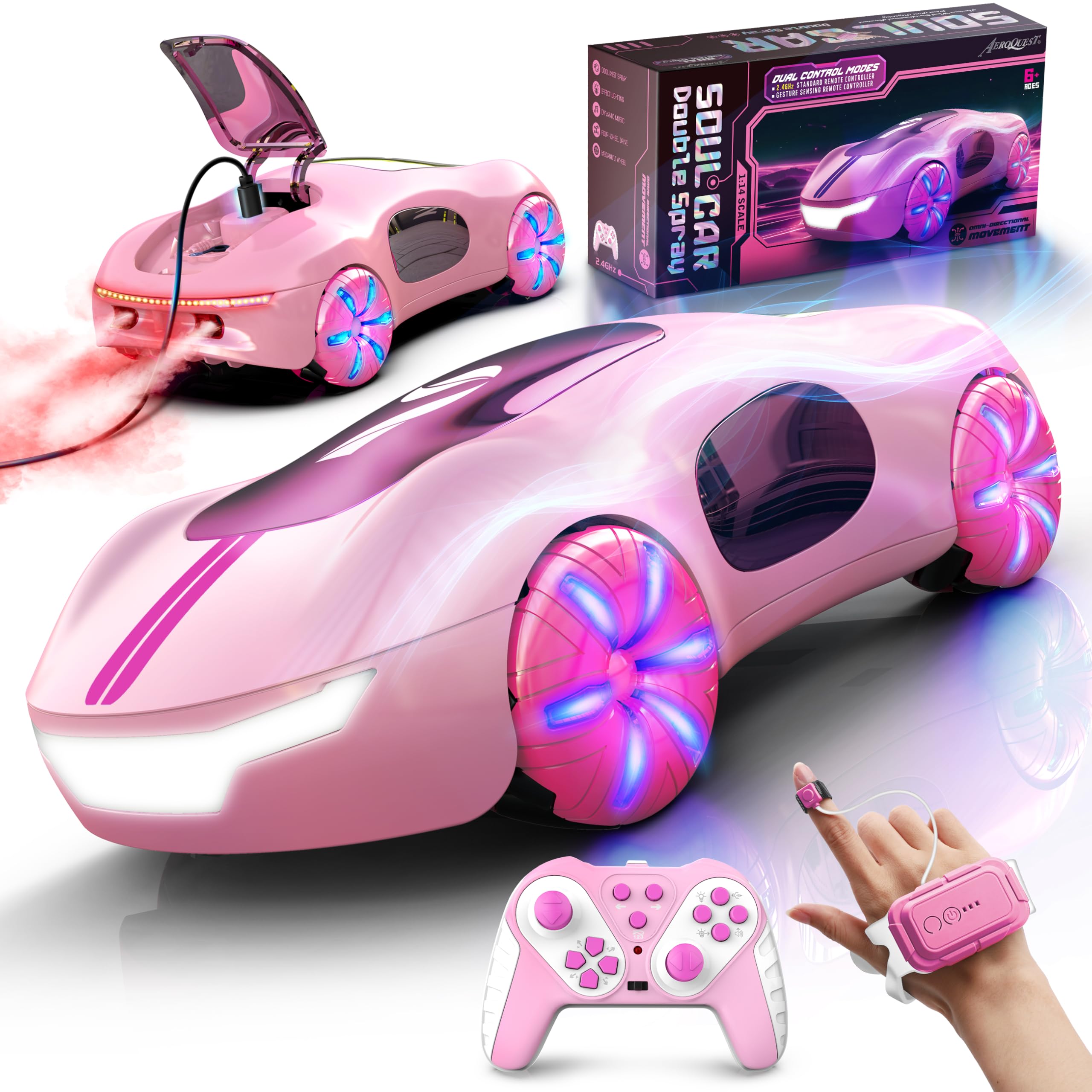 Amazon.com: AEROQUEST Pink Hand Controlled RC Cars for Girls