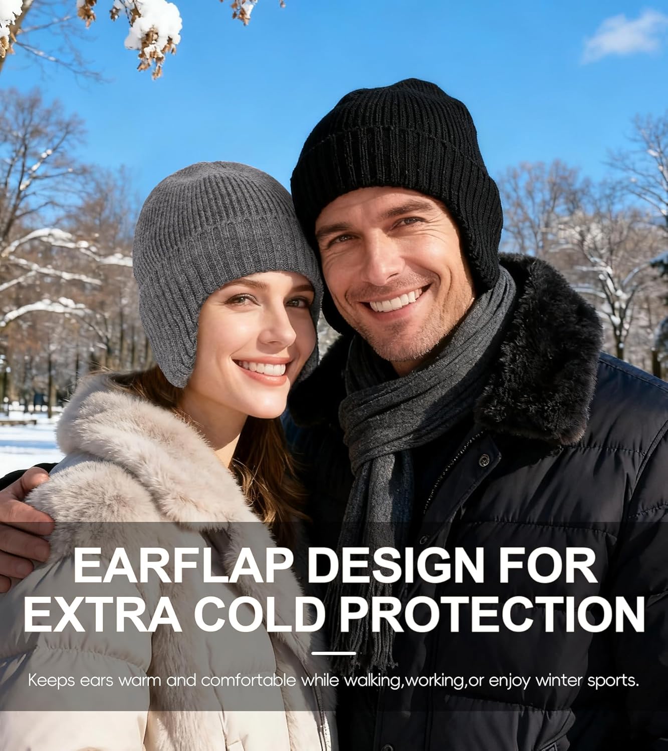 ZTL Merino Wool Waterproof Beanie Hat for Men & Women - Warm Fleece Lined Winter Hat with Ear Flaps, Thermal Knitted Ski Cap - Image 6