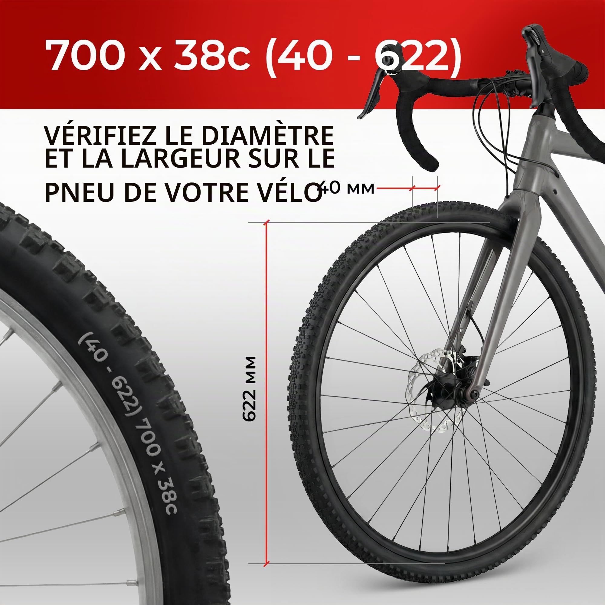 Fincci Pneu Gravel 700x38c 40-622 Pliable 30 TPI Anti-Crevaison (Lot de 2) | Pneus Gravel Pliables 700x38c, ETRTO 40-622, 30 TPI et Protection 1 mm - Pour Route, VTT, Hybride et VAE - Lot de 2