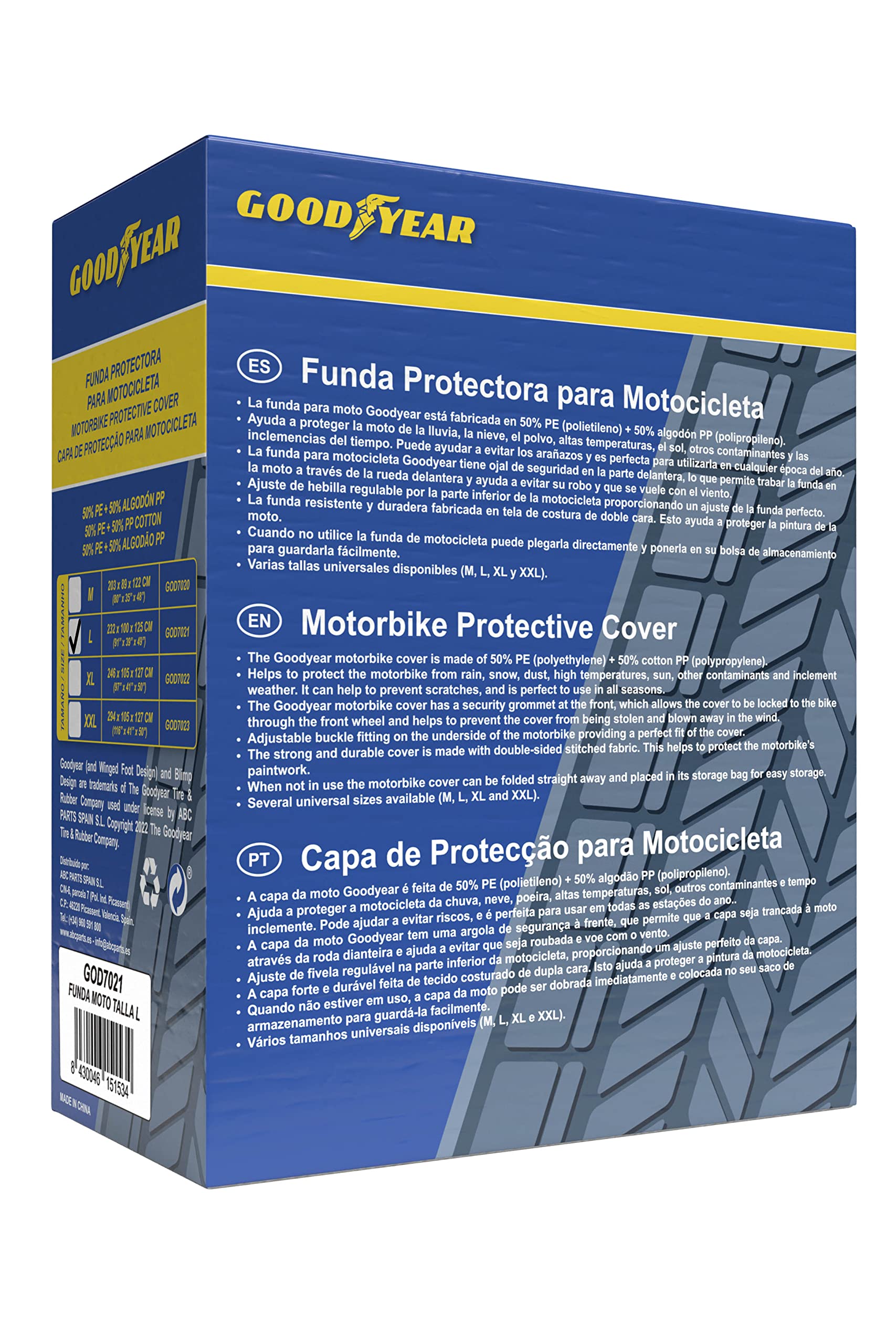 Goodyear Funda Protectora para Moto Talla L Doble Capa con Ojal de Seguridad