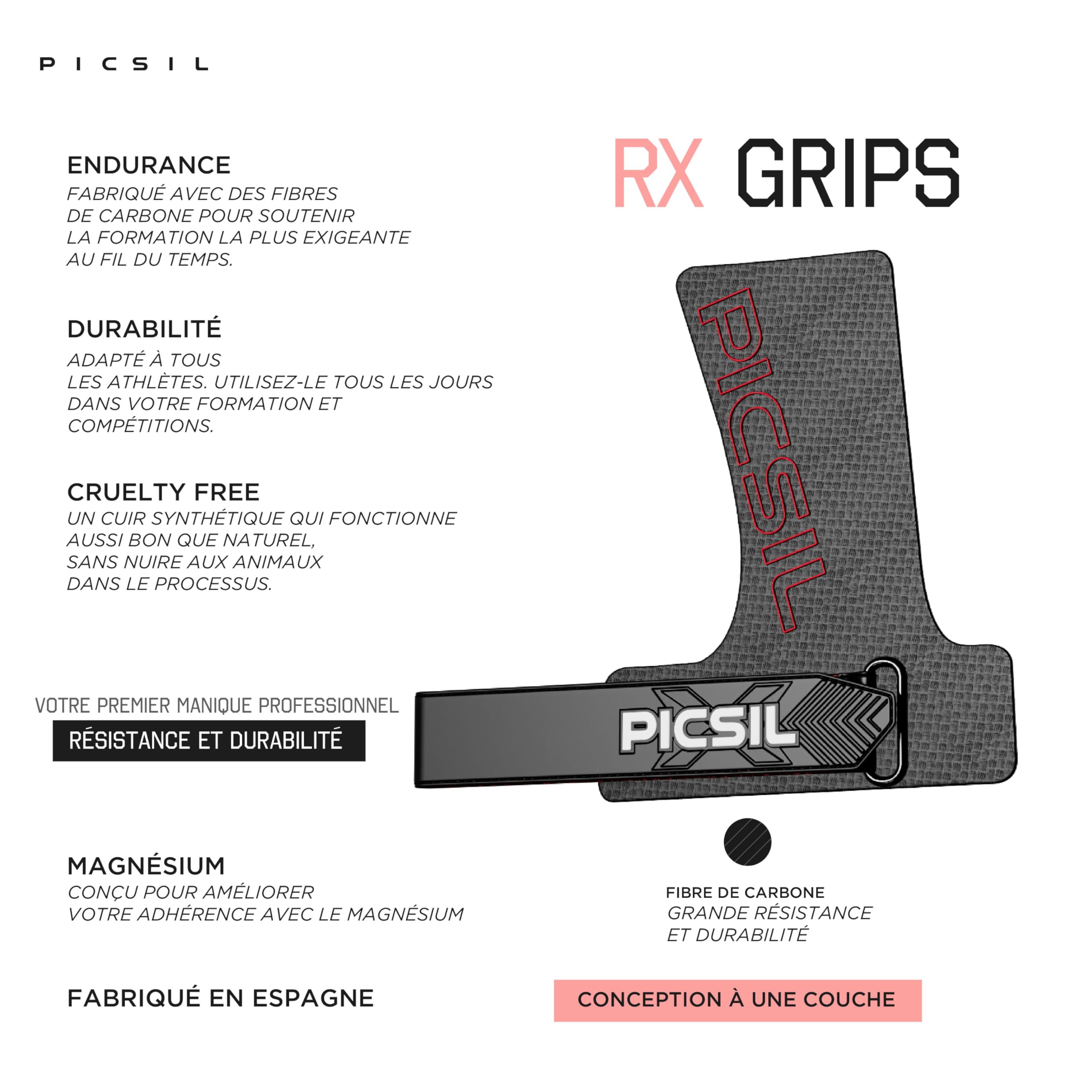 PICSIL Maniques RX Grips en Fibre de Carbone pour Cross Training Gymnastique Calisthenics