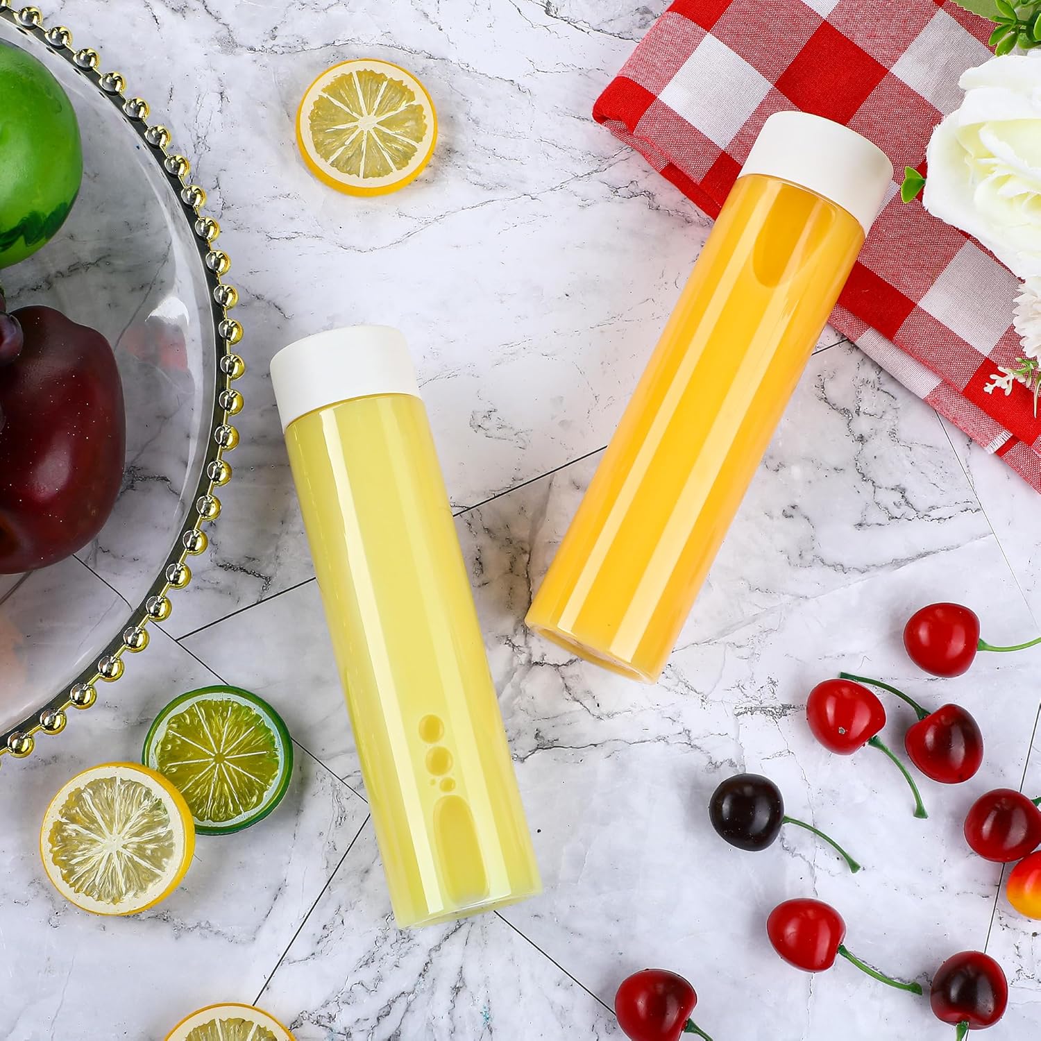 Zhehao 24 Pcs 13.5 oz 400 ml Plastic Juice Bottles with Caps Reusable Sensory Bottles with White Lids Bulk Water Empty Clear Drink Containers for Storing Beverages Smoothie Milk Tea
