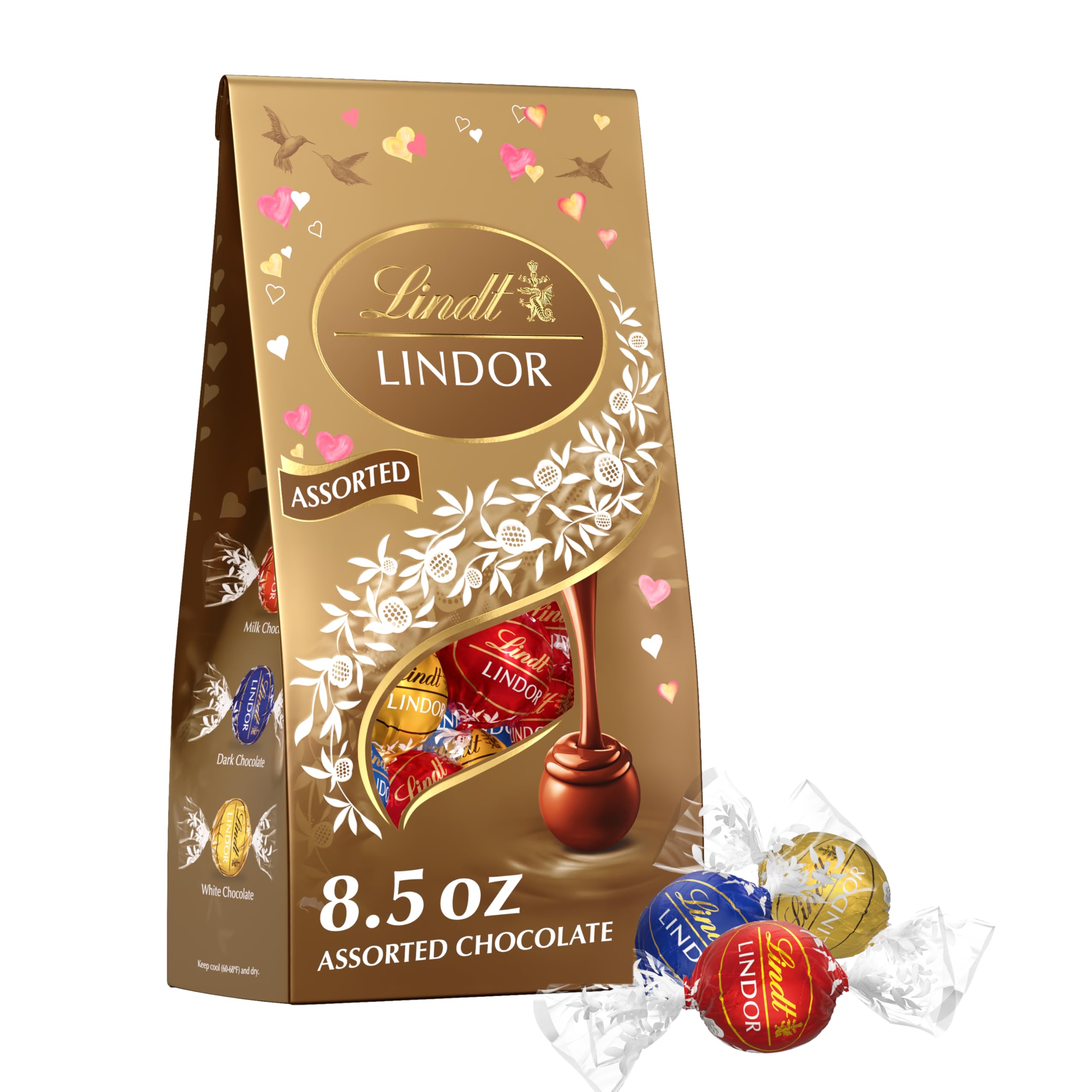 Lindt LINDOR Assorted Chocolate Candy Truffles, Assorted Valentine's Day Chocolate with Smooth, Melting Center, 8.5 oz. Bag